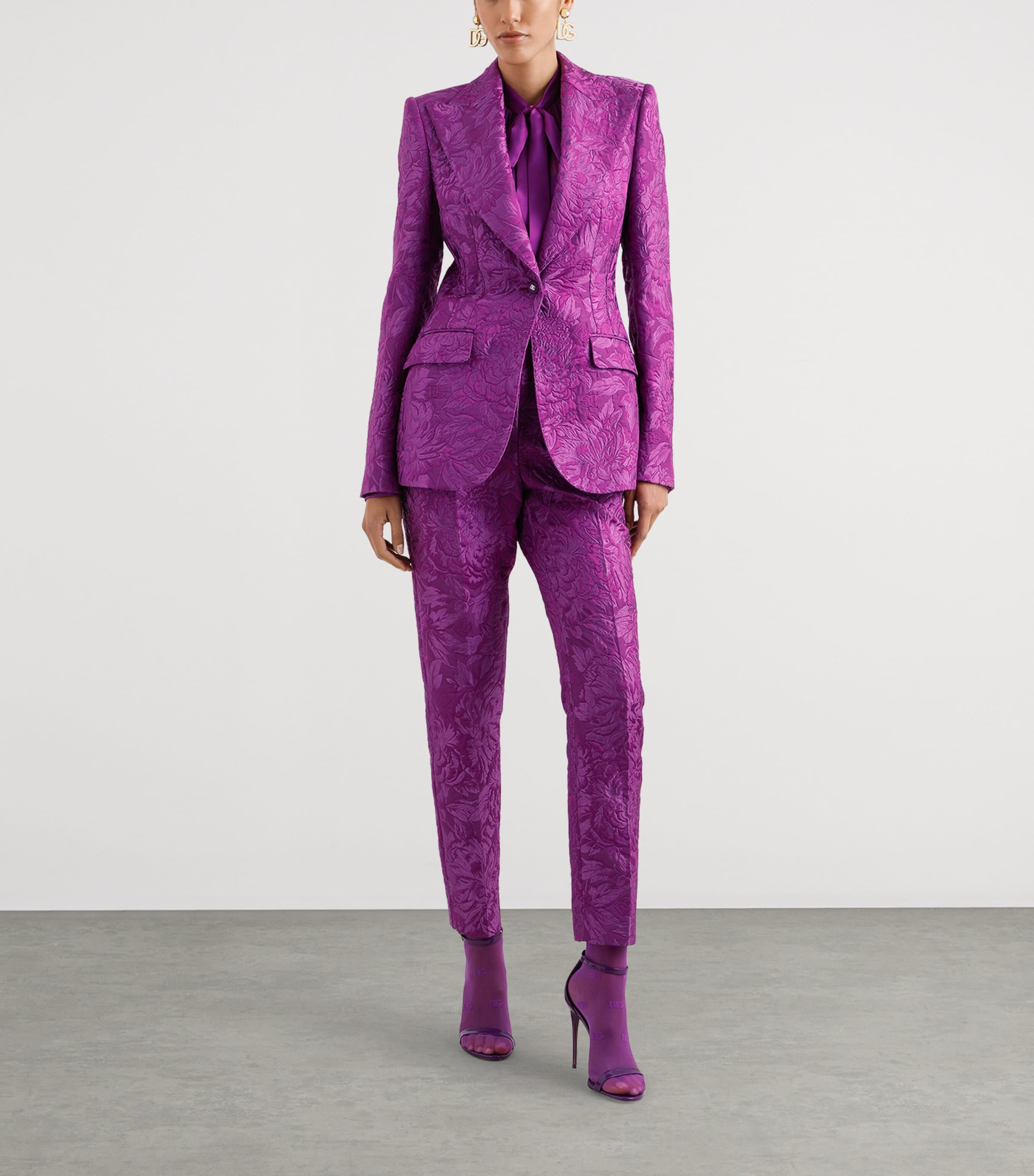 Jacquard Single-Breasted Blazer F0571-PURPLE Image 2