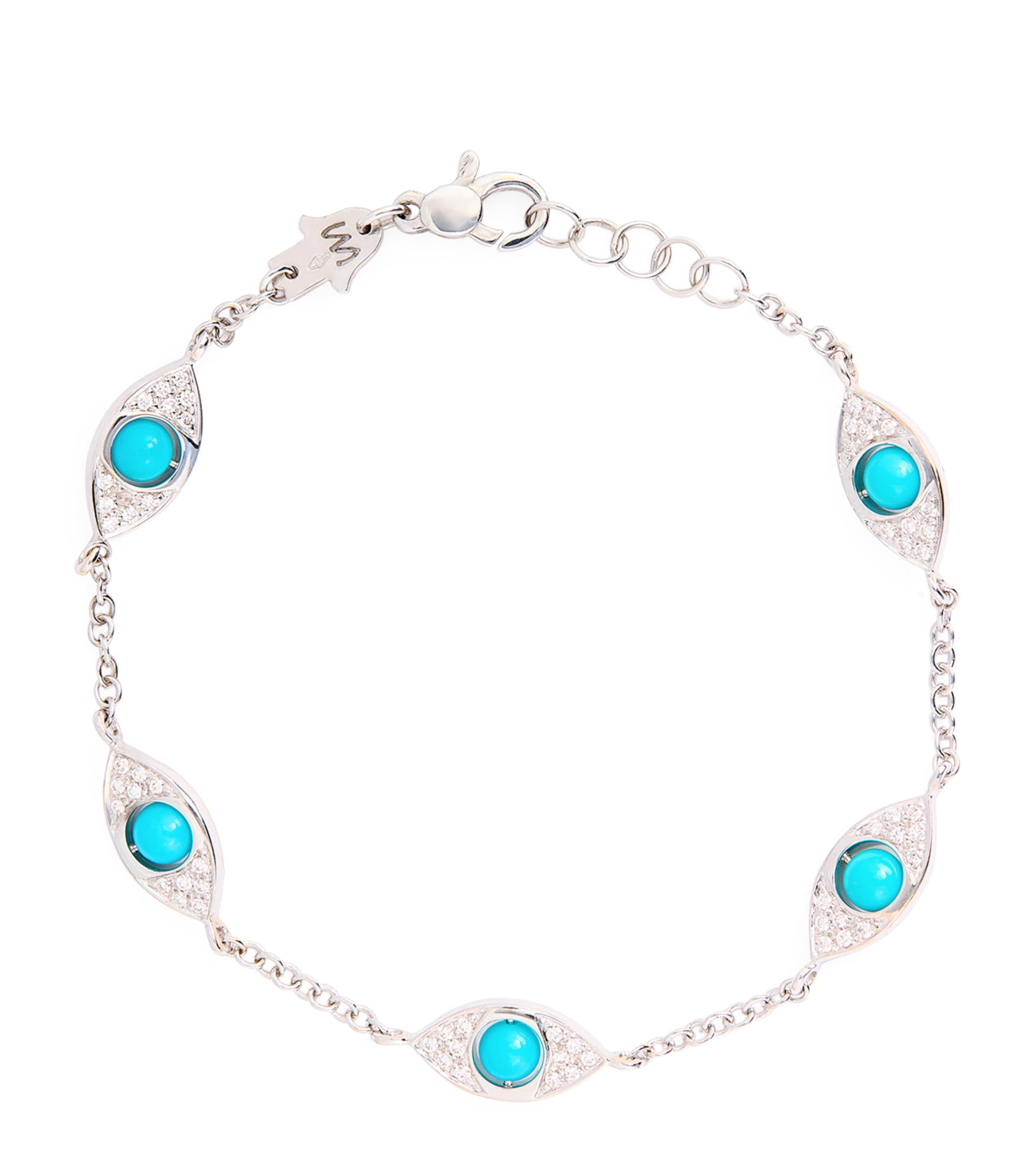 Netali Nissim White Gold, Diamond And Turquoise Eye Bracelet In Metallic