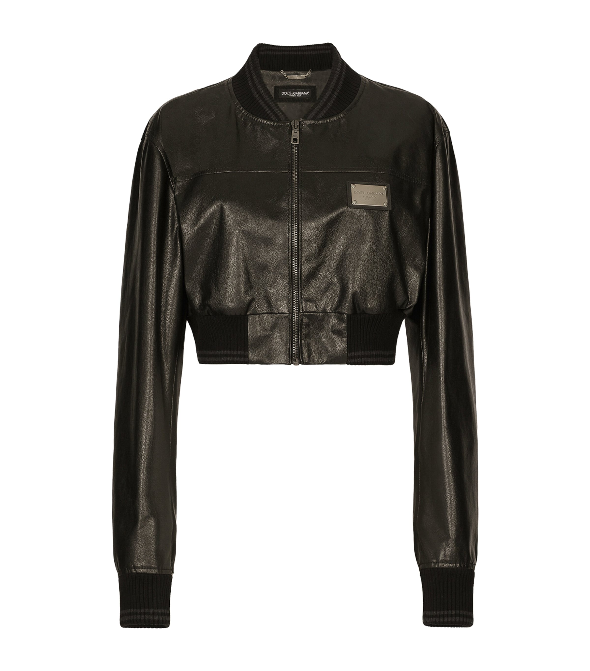 Dolce & Gabbana Short Leather Jacket With Long Sleeves