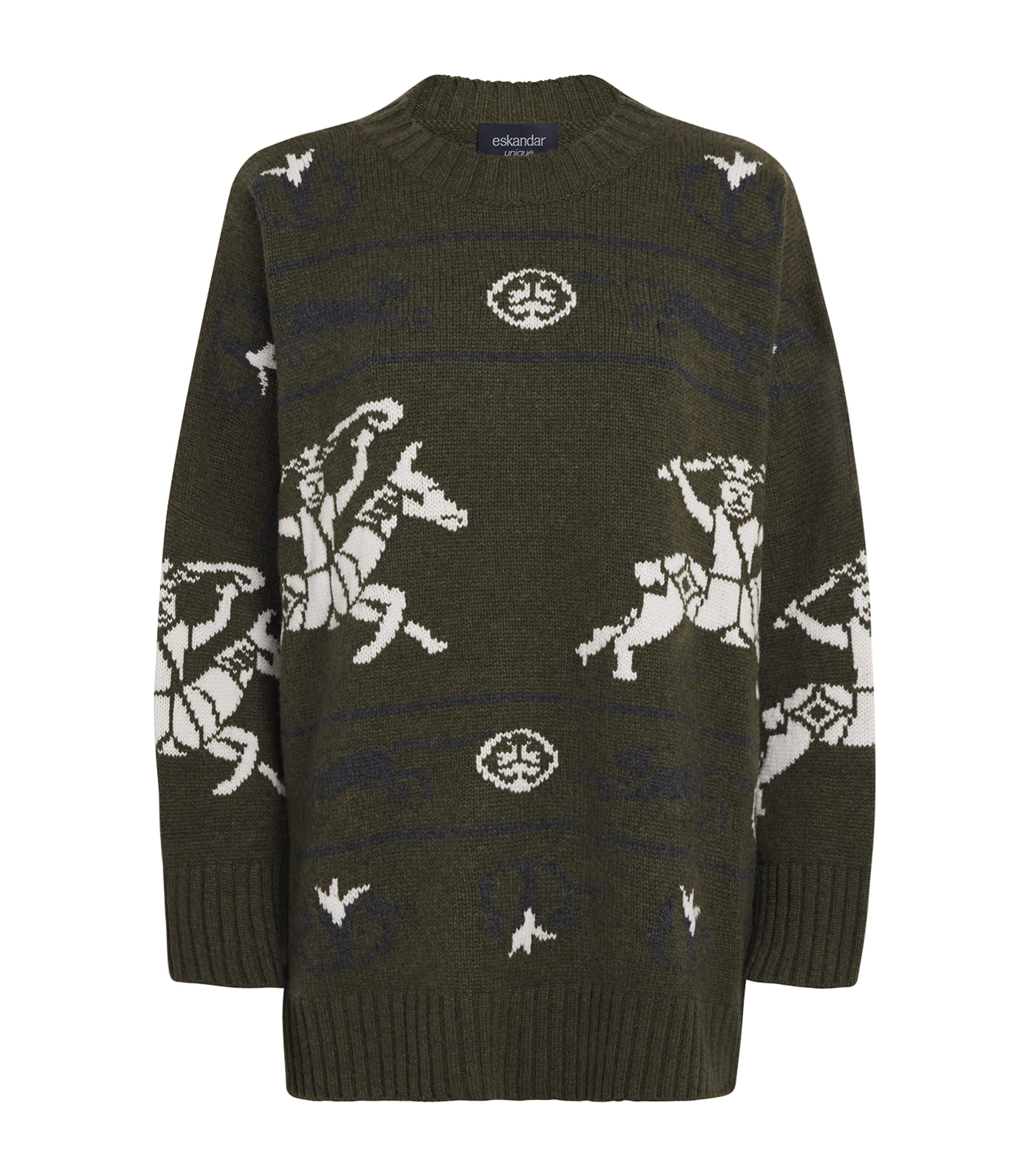 Eskandar Cashmere Horse Riders Wide Sweater In Green