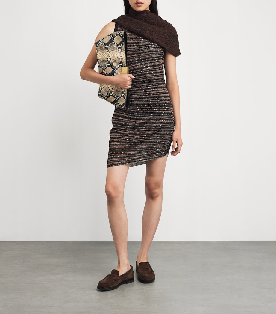 Stripe Sleeveless Boat Neck Mini Dress S80E3 BROWN/BLACK Image 2