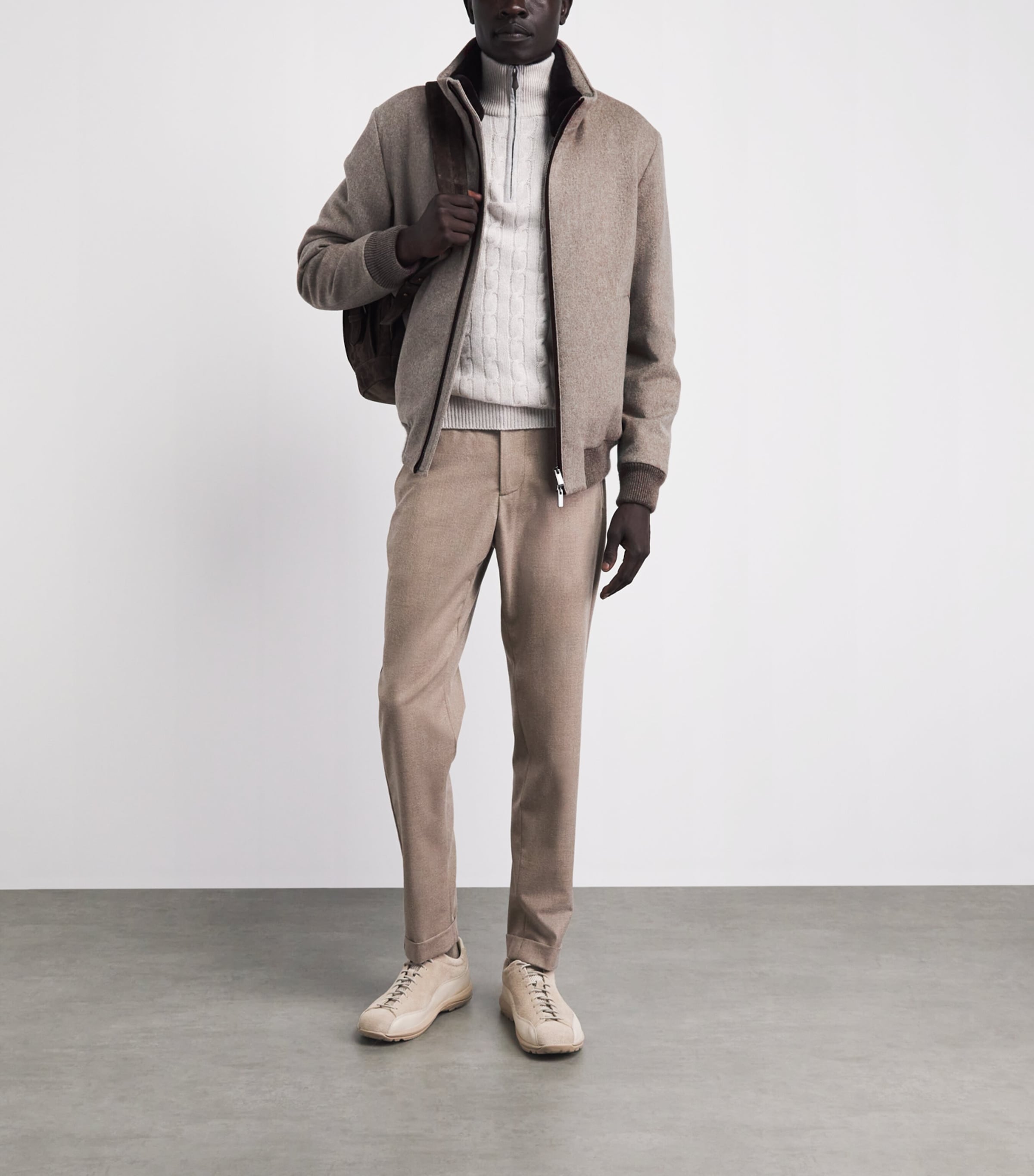 Paul & Shark Mens Cashmere Padded Bomber Jacket Beige Image 2