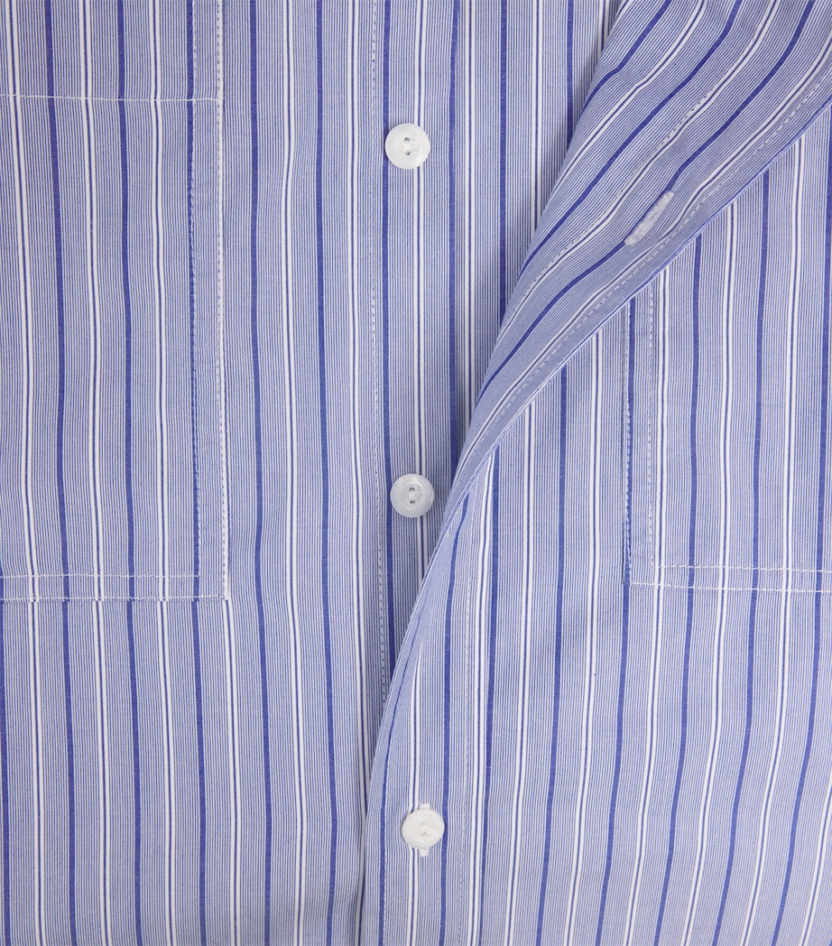 Song For The Mute Mens Cotton Pleated Shirt Light Blue Stripe Image 6