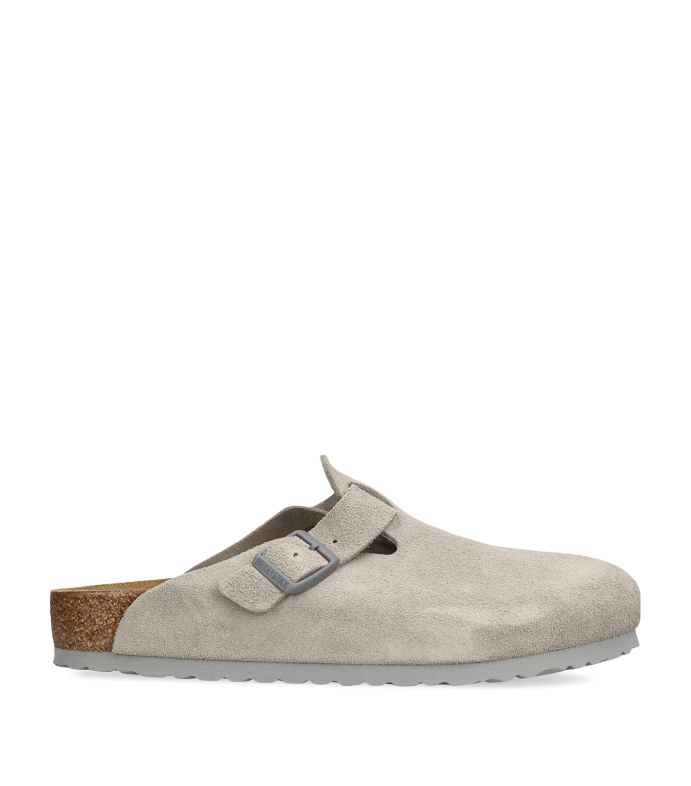 Birkenstock Suede Boston Clogs In Gray