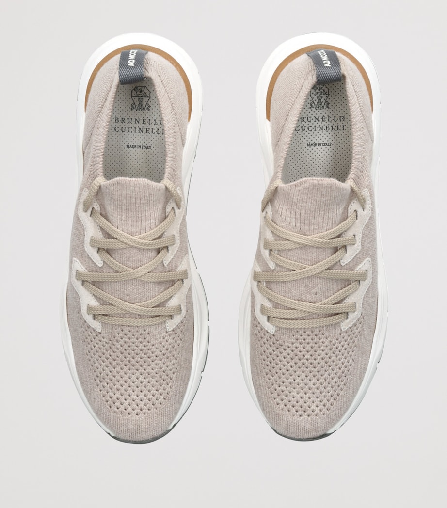 Cotton Knitted Runner Sneakers BEIGE Image 4