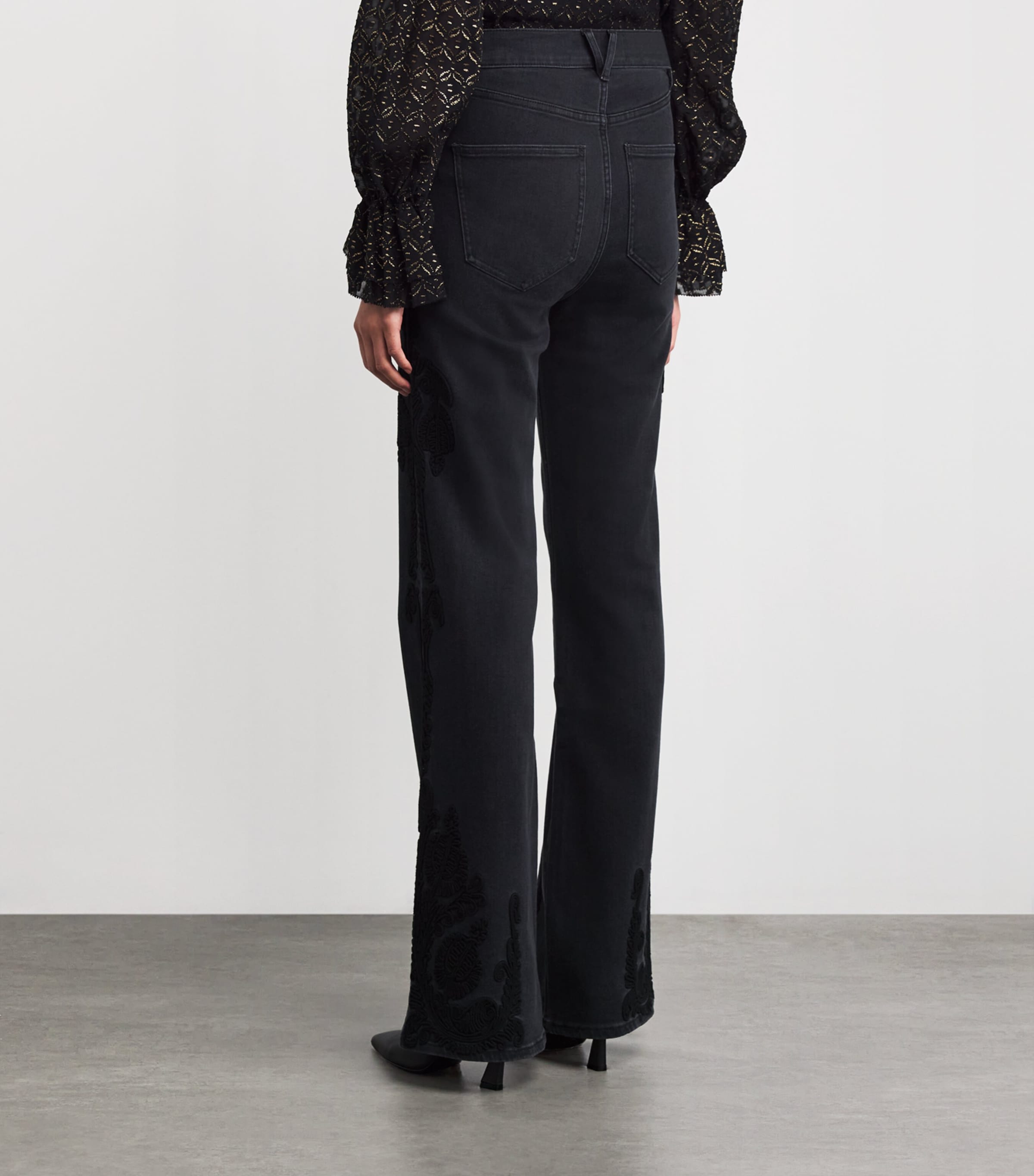 Embroidered Crosbie Slim Wide-Leg Jeans WA_ON WASHED ONYX Image 4