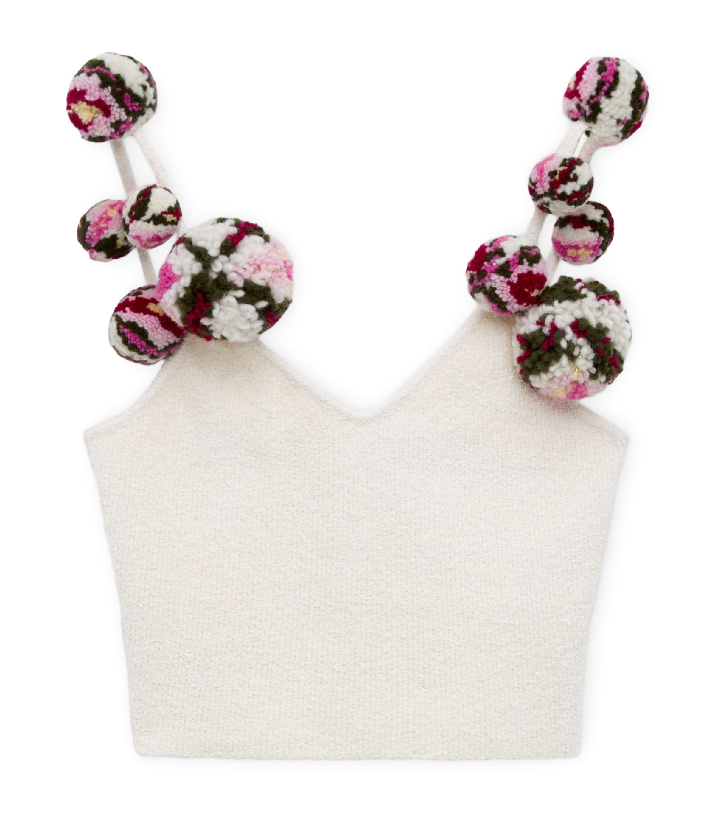 LOEWE Womens x Paula's Ibiza Cotton-Blend Floral Pom-Pom Top White/multicolor Image 1
