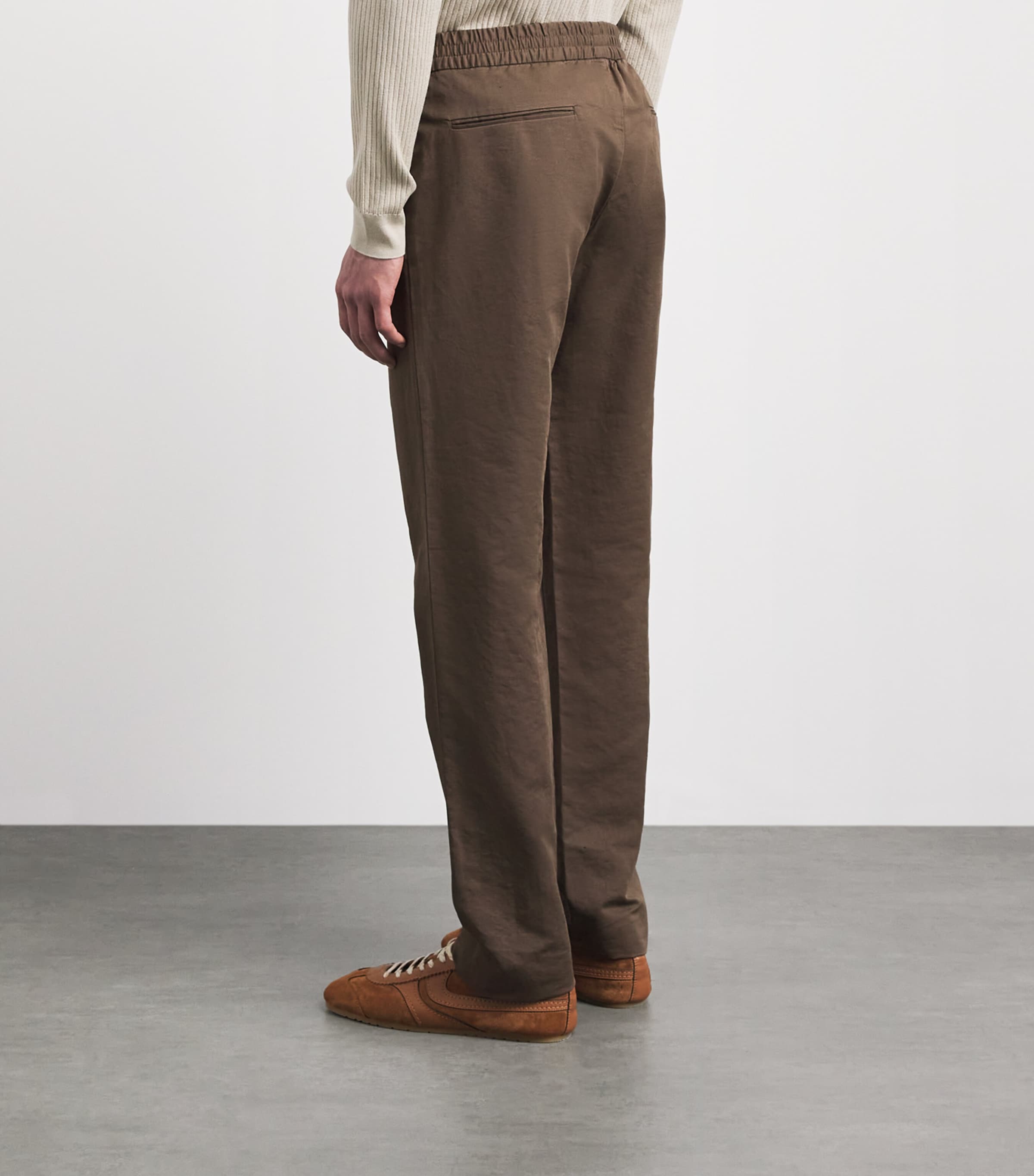 Sunspel Mens Cotton-Linen Straight Trousers Dark Image 5