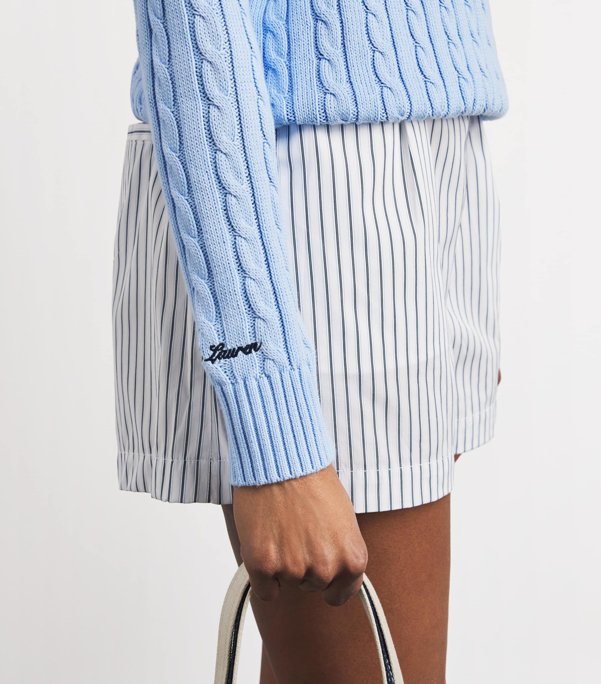 Polo Ralph Lauren Womens x Wimbledon Cable-Knit Polo Sweater Office Blue Image 3