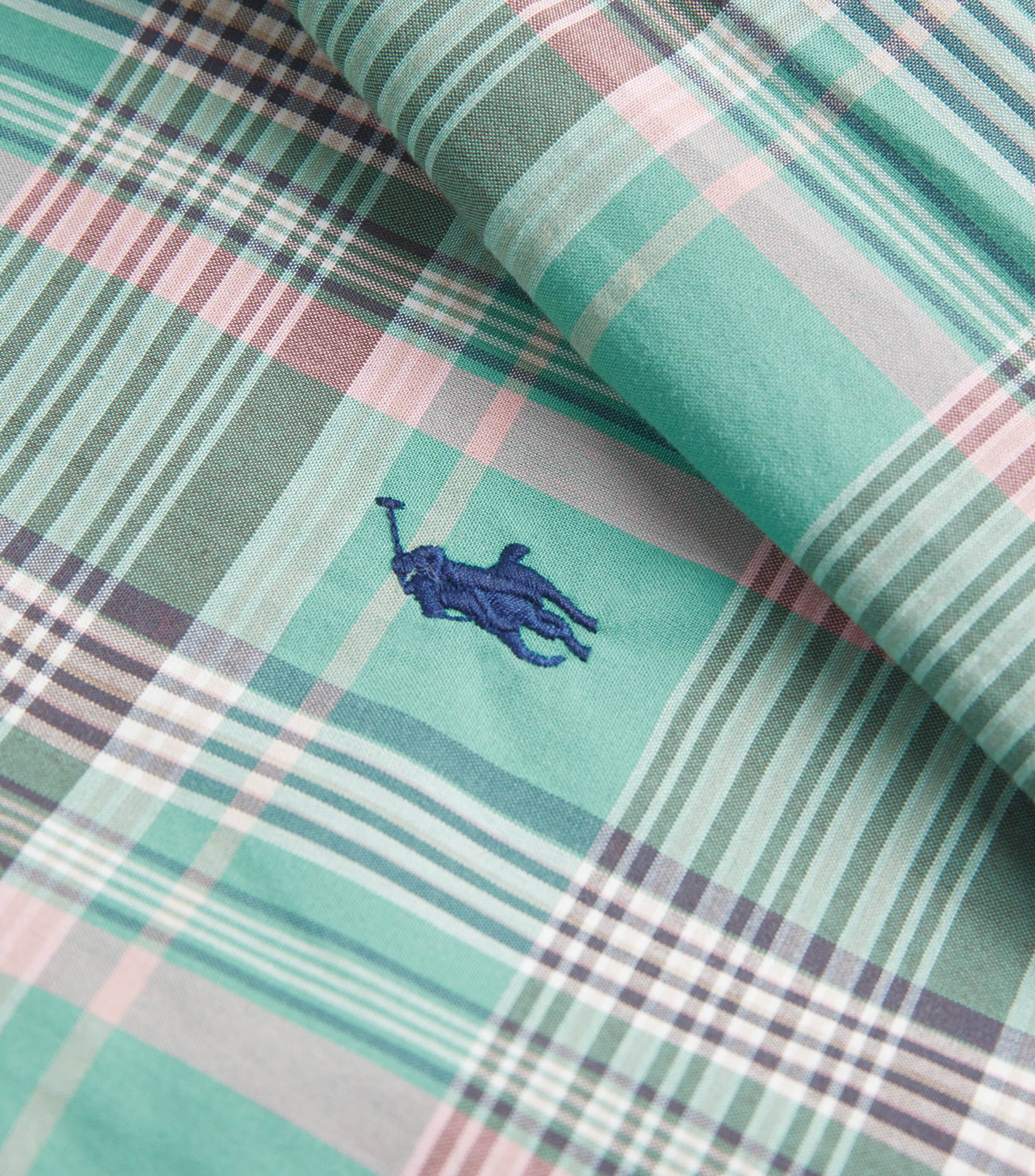 Cotton Check Logo Shirt GREEN PINK Image 5