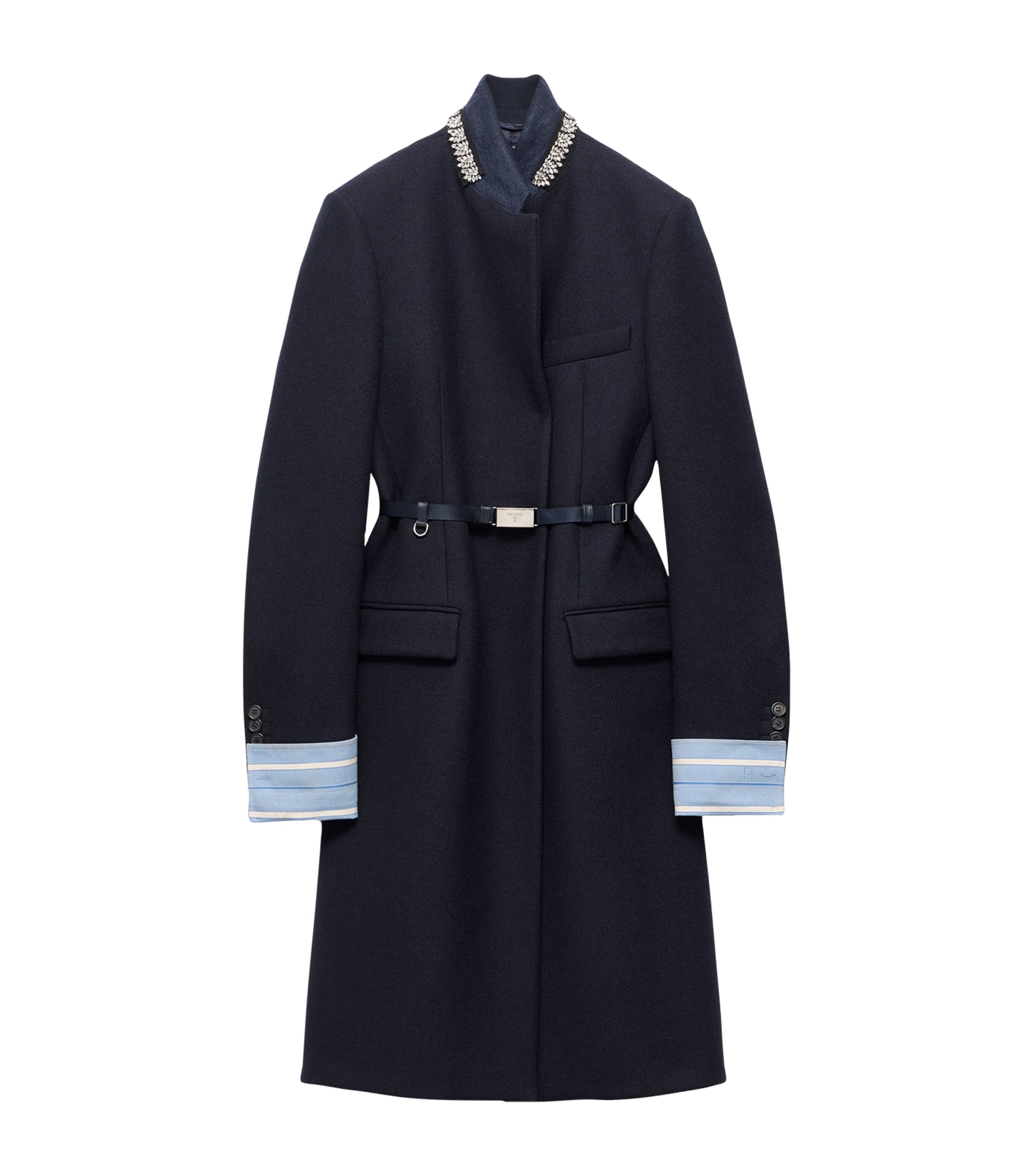 Prada Womens Wool Embroidered Coat Blue Image 1