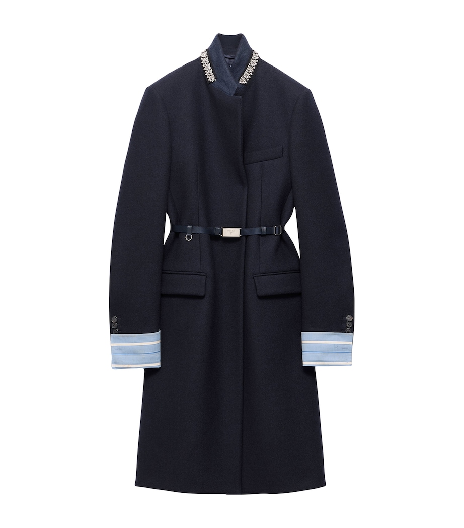 Prada Womens Wool Embroidered Coat Blue Image 1