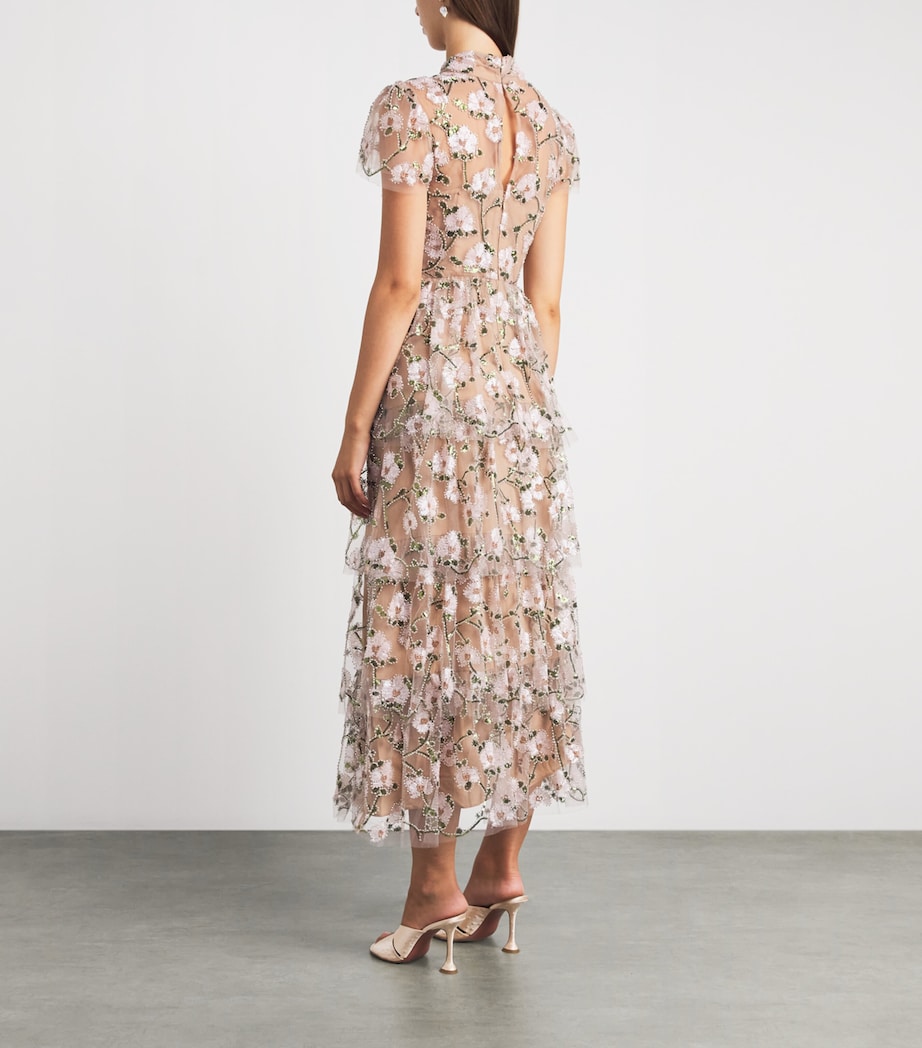Self-Portrait Womens Sequin-Embellished Tiered Midi Dress Pink Image 4