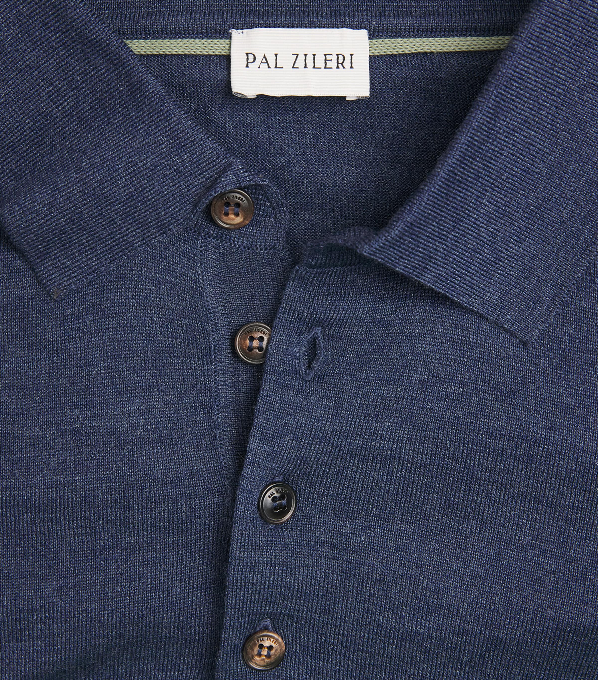 Pal Zileri Mens Wool-Silk Polo Shirt Blue Image 6