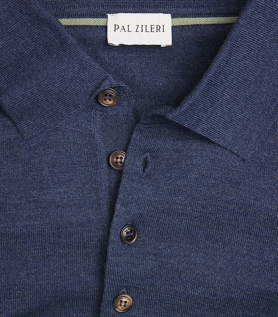 Pal Zileri Mens Wool-Silk Polo Shirt Blue Image 6