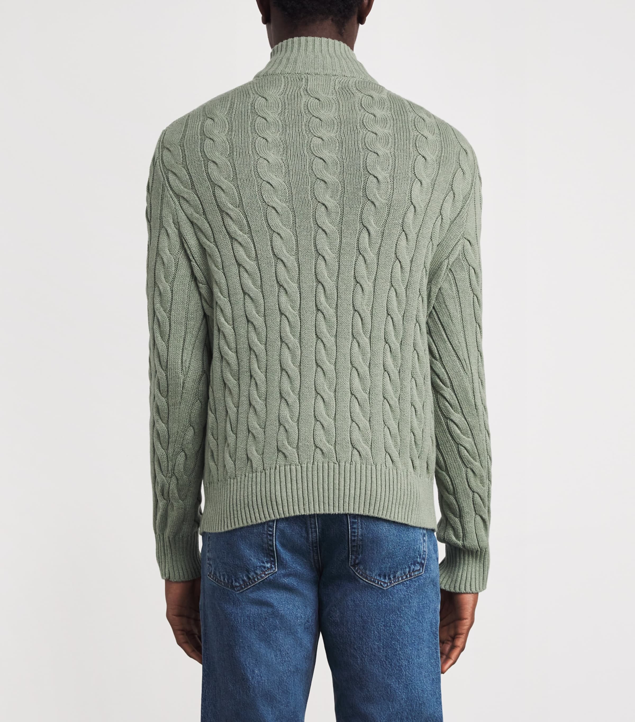 Cotton Cable Knit Half-Zip Sweater GREEN HEATHER Image 4