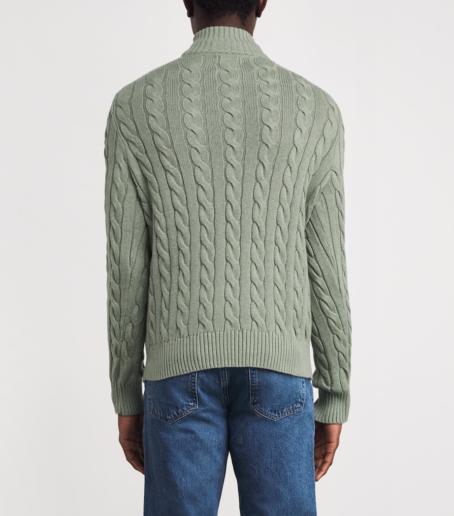 Cotton Cable Knit Half-Zip Sweater GREEN HEATHER Image 4