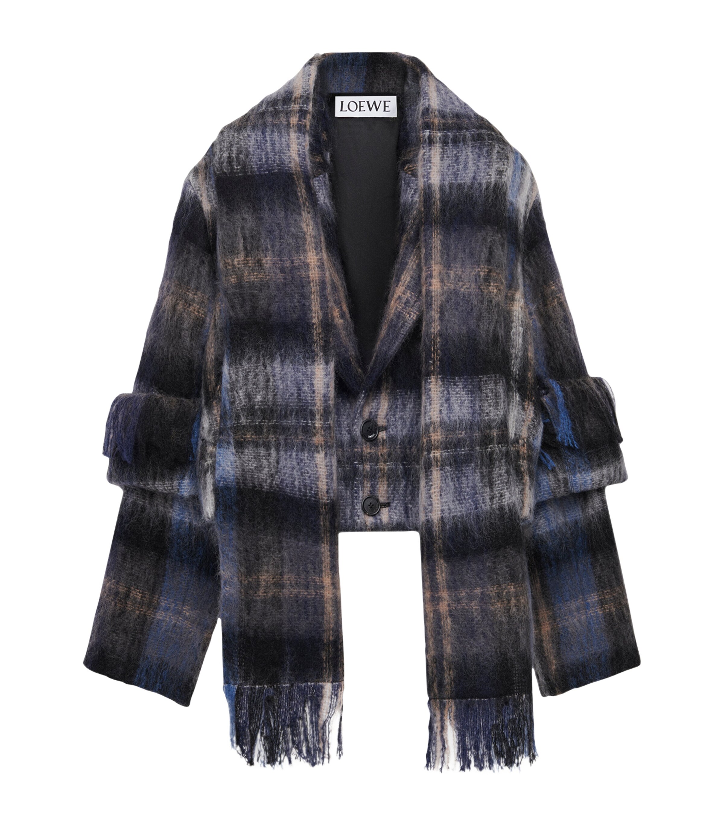 Mohair-Wool Scarf-Detail Check Coat BLUE/MULTICOLOR Image 2