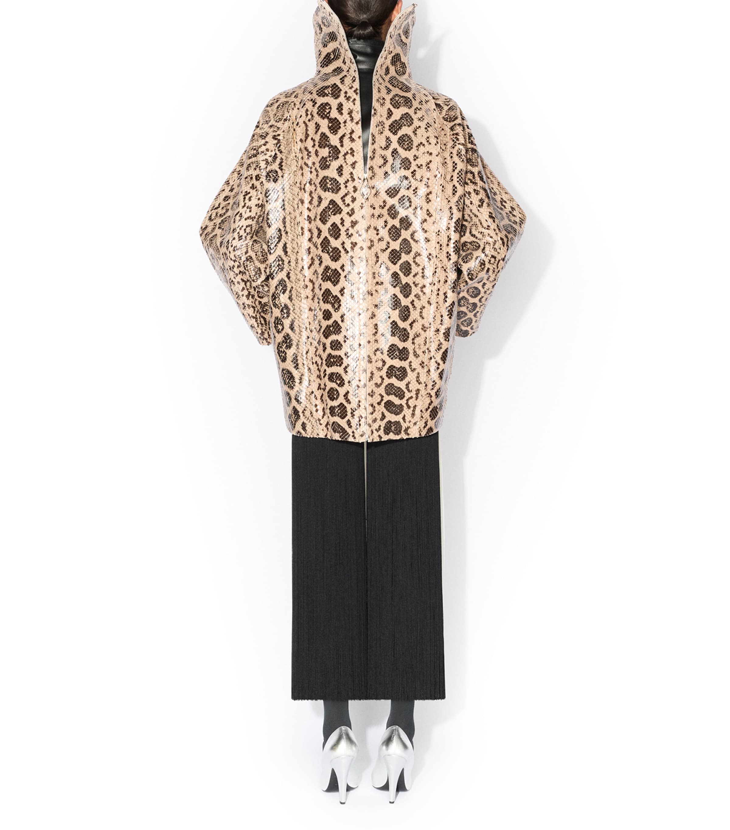 Alaïa Womens Python Skin Layered Coat Taupe Image 4