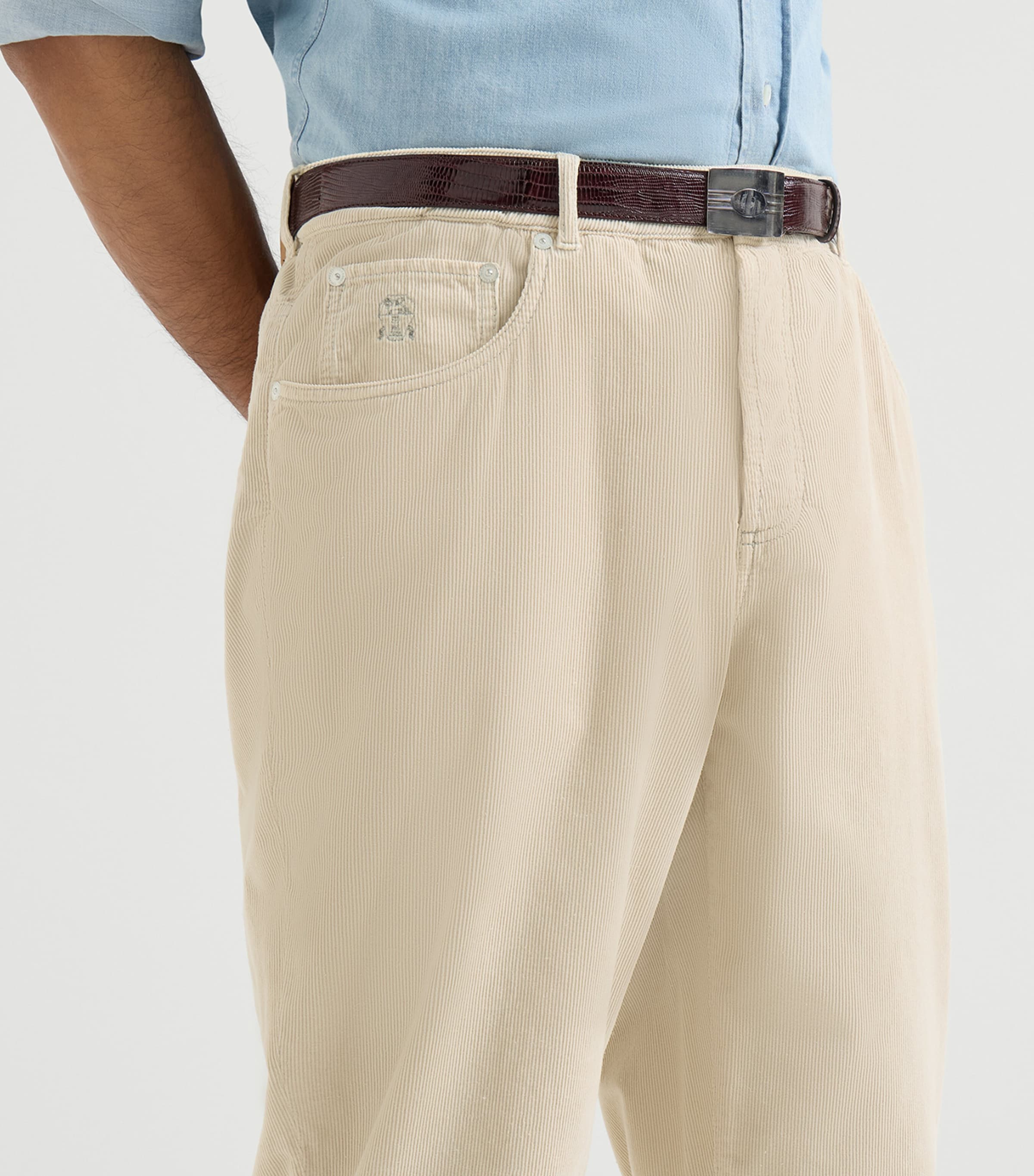 Brunello Cucinelli Mens Cotton Canvas Straight Trousers Sand Image 6
