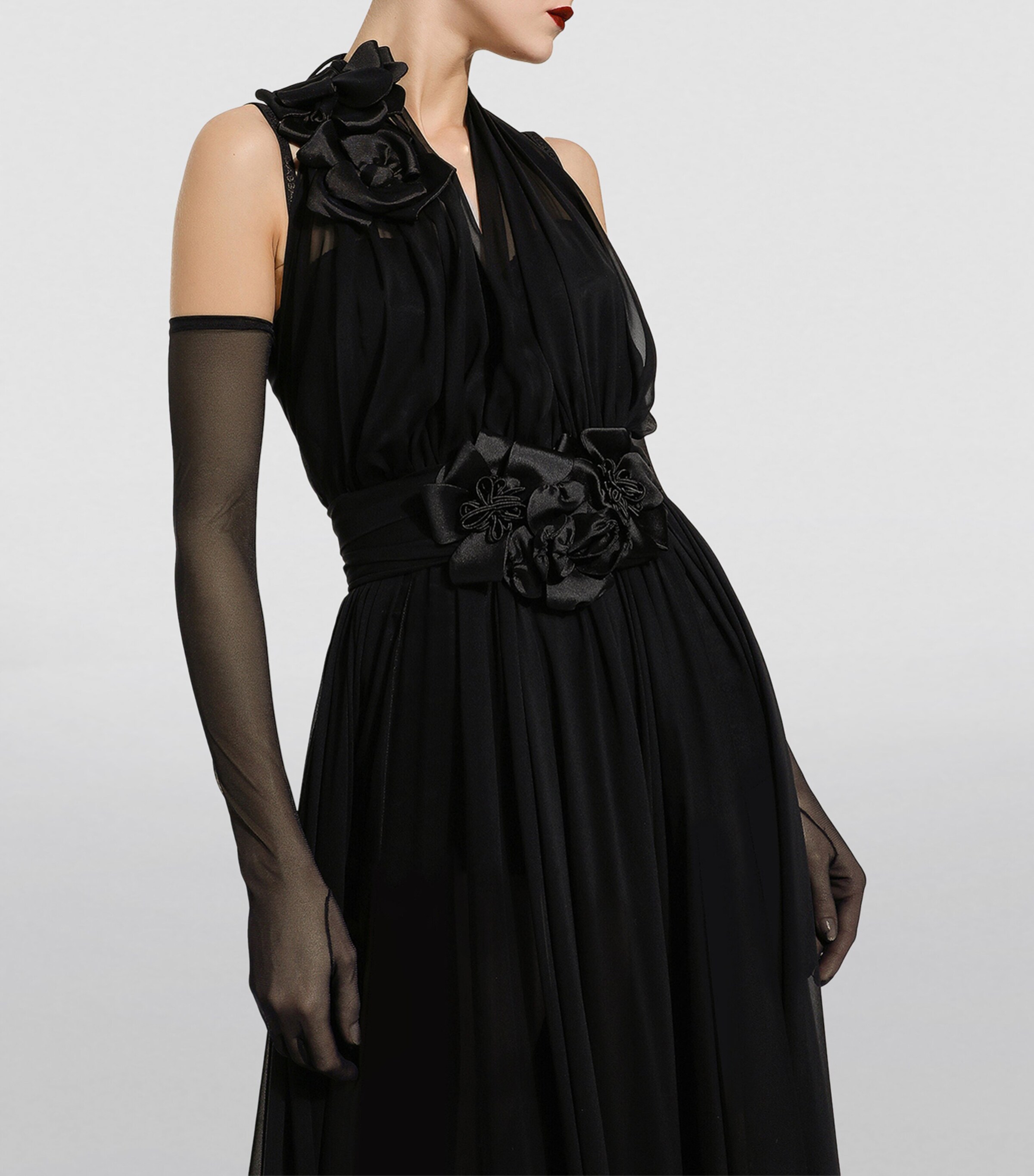 Dolce&Gabbana Womens Silk Rose Halterneck Gown Black Image 9