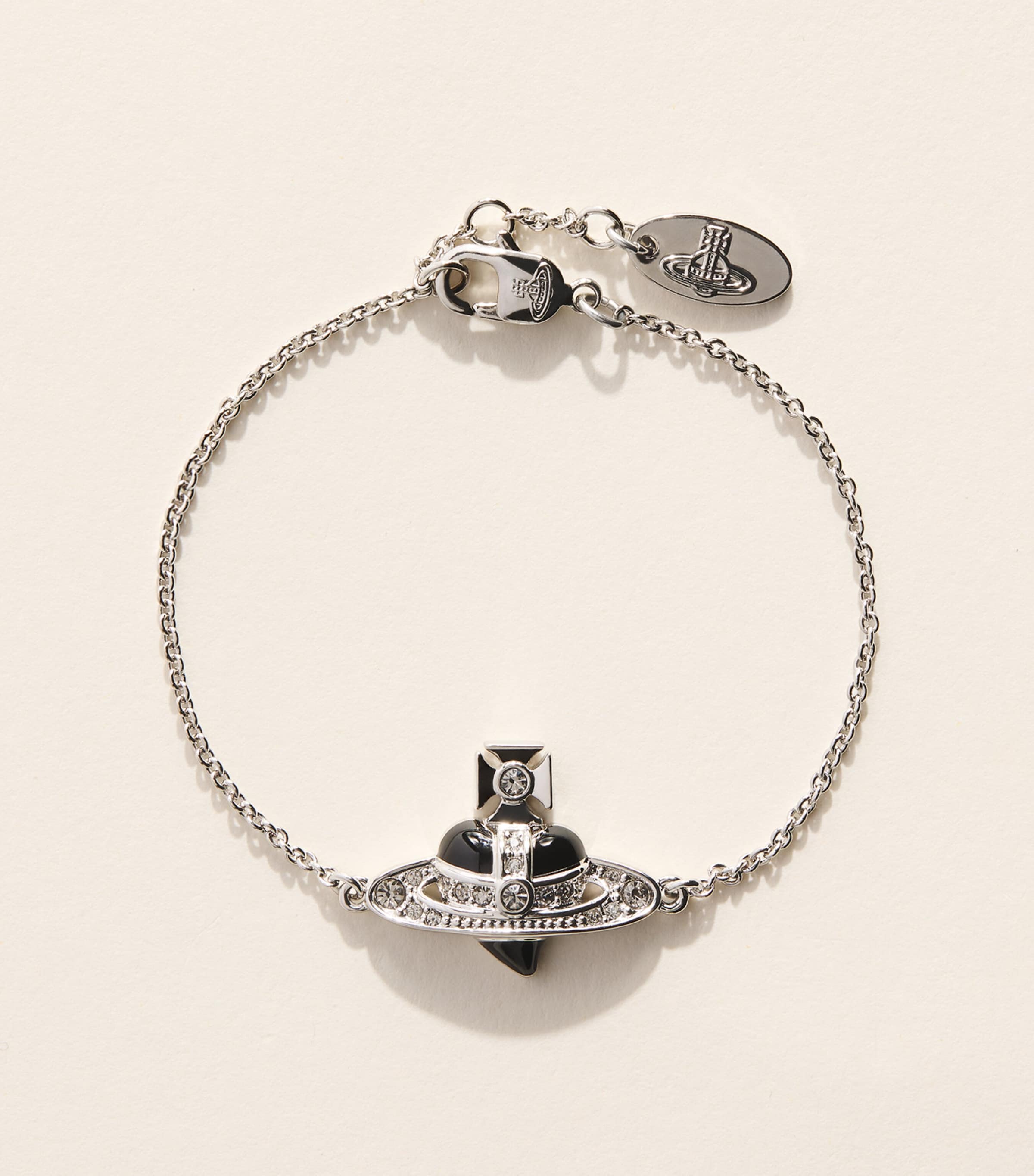 Vivienne Westwood New Diamante Heart Bracelet Plat/blk Dmn Cr Image 1