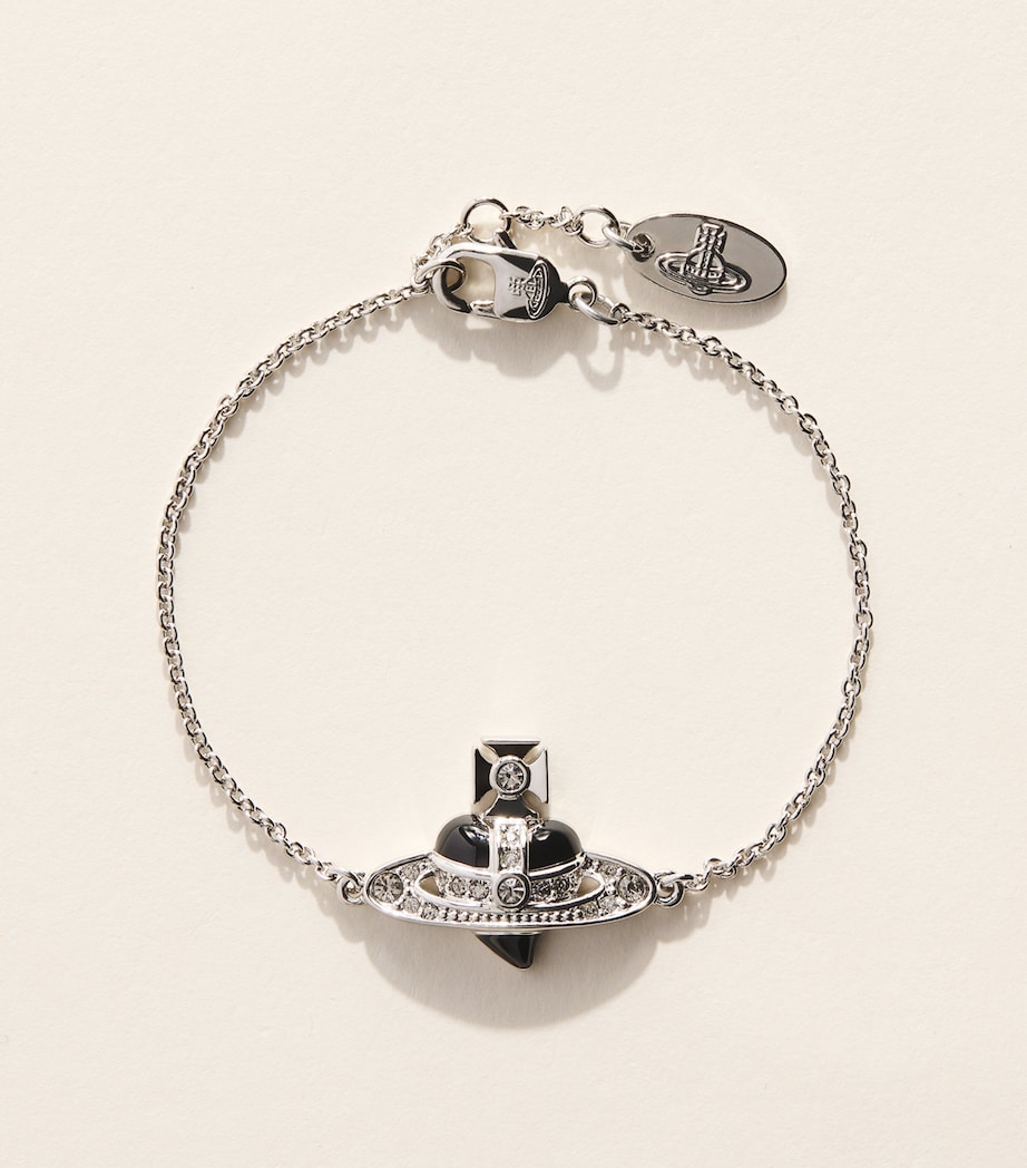 Vivienne Westwood New Diamante Heart Bracelet Plat/blk Dmn Cr Image 1