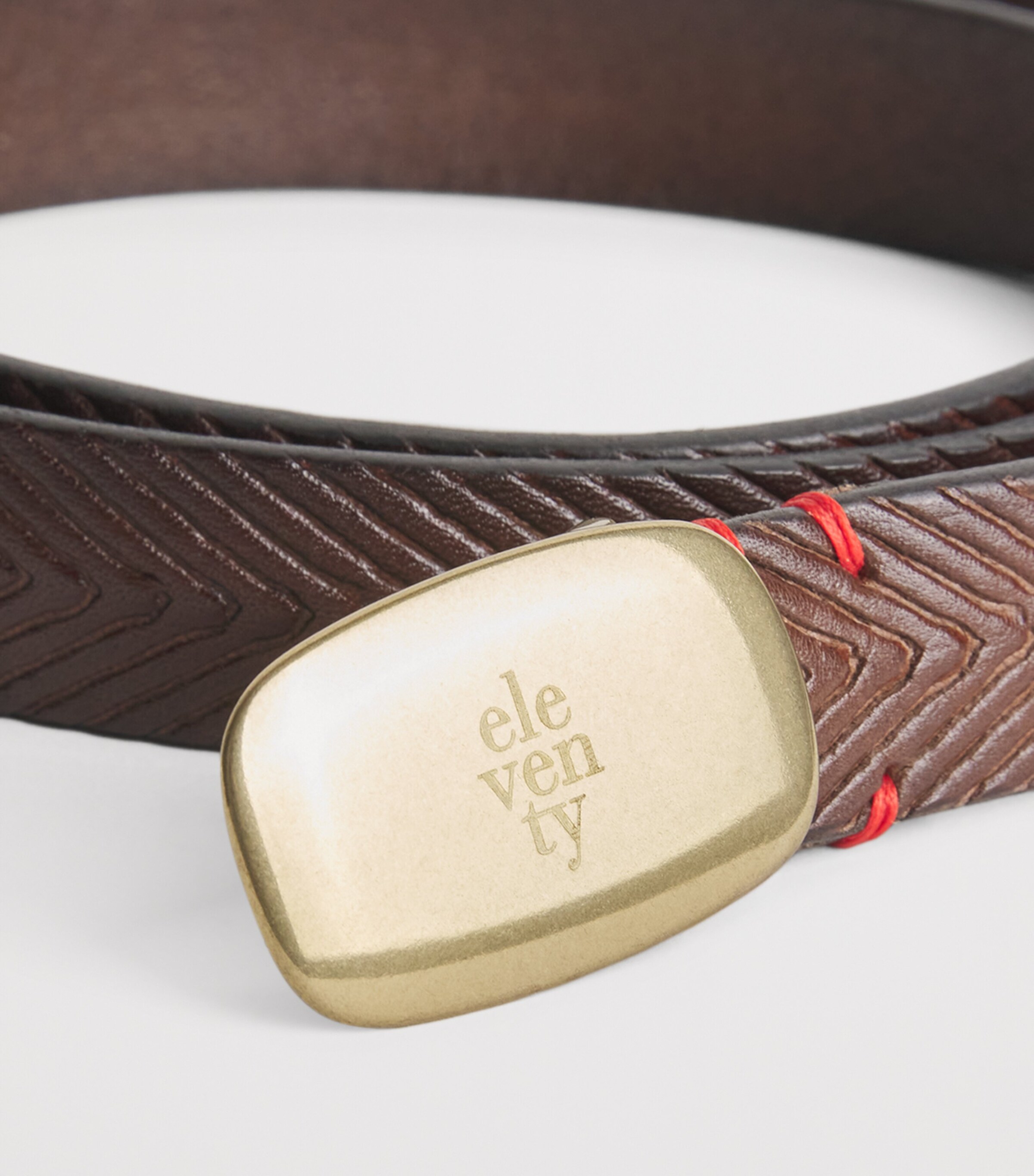 Eleventy Leather Chevron Logo-Buckle Belt Cacao Image 5
