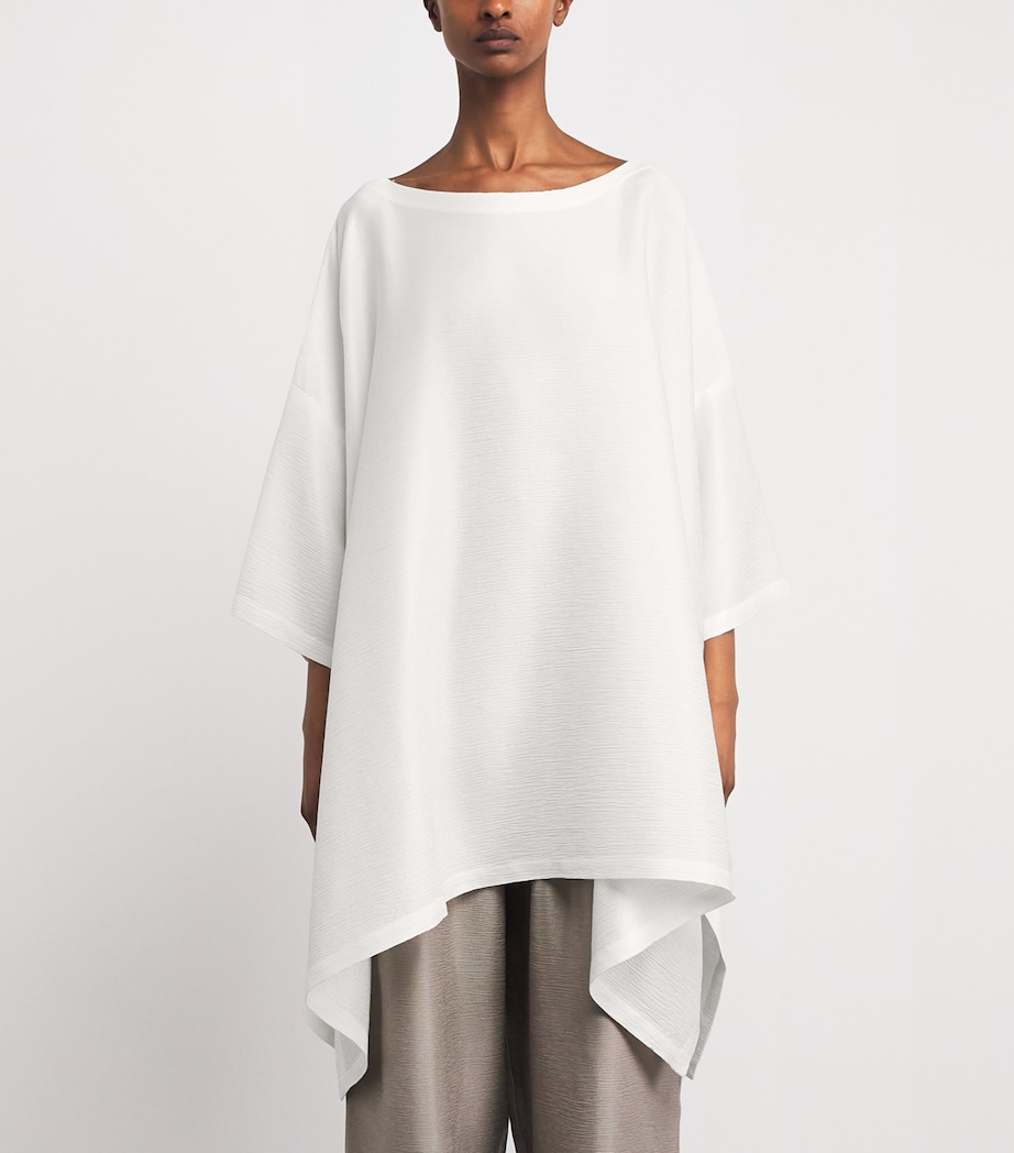 Eskandar Womens Silk Plissé Boat-Neck Top White Image 4
