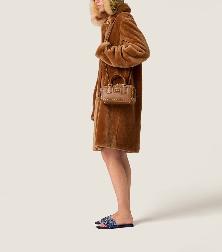 Miu Miu Leather Studded Arcadie Top-Handle Bag Brown Image 5
