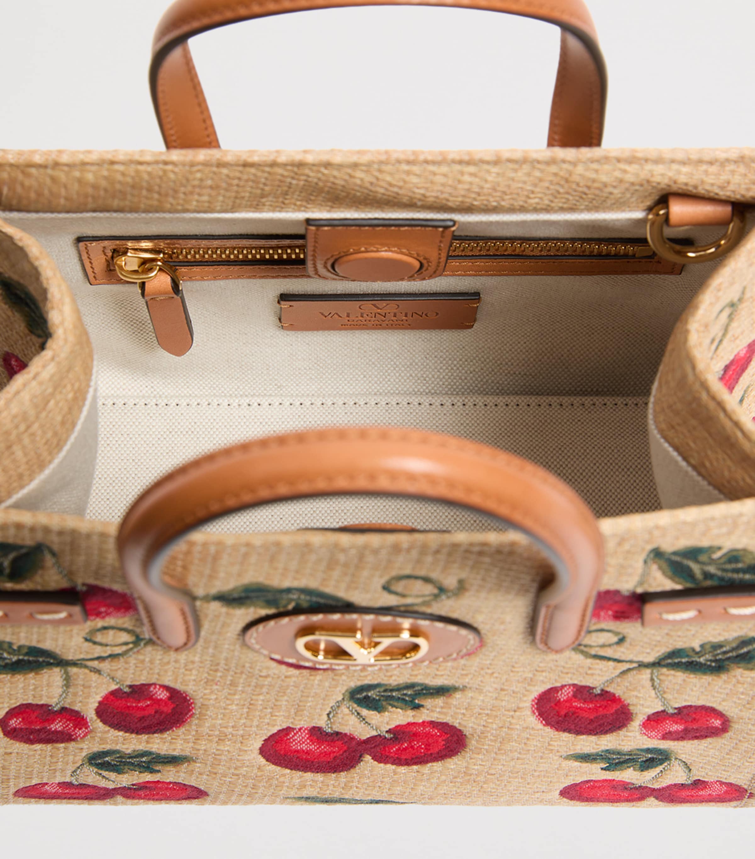 Valentino Garavani Small Canvas Antibes Cherry Tote Bag