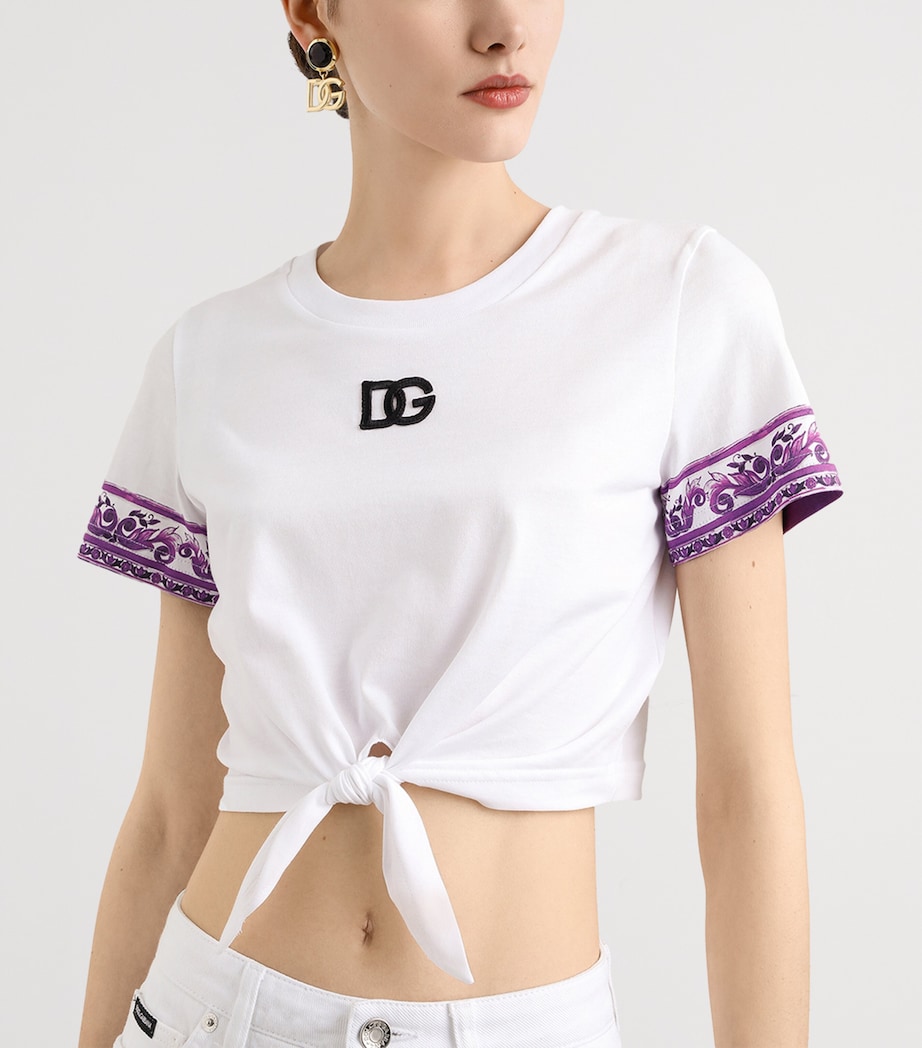 Cotton Tie-Front Cropped T-Shirt I03TN-MAIOLICA 3 Image 2