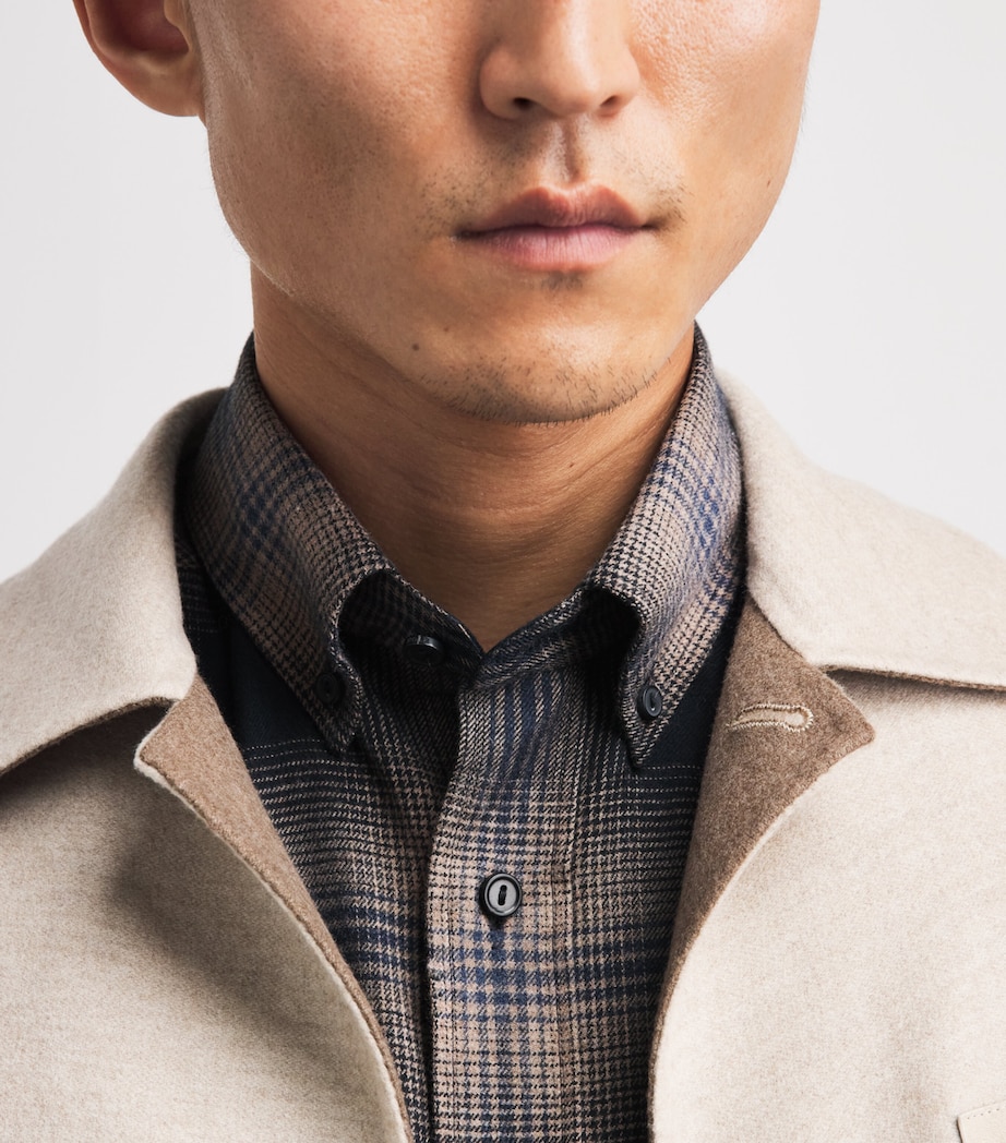 Eton Mens Flannel Check Shirt Navy Blue Image 3
