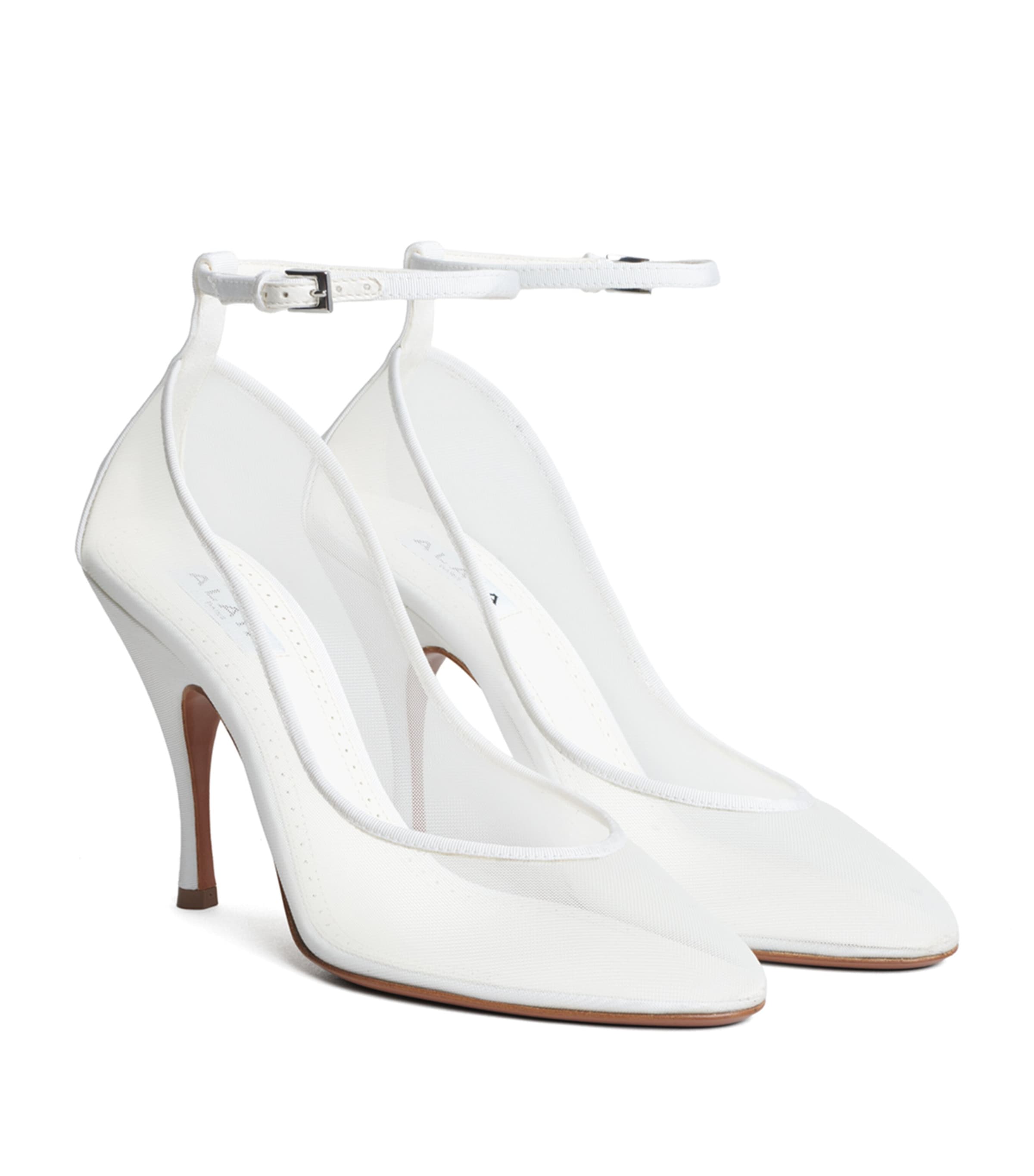 Alaïa Mesh Ankle-Strap Pumps 100 Optical White Image 2