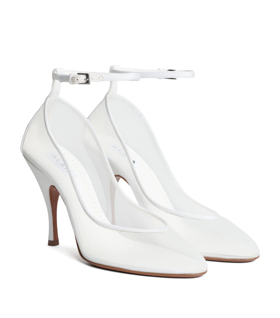 Alaïa Mesh Ankle-Strap Pumps 100 Optical White Image 2