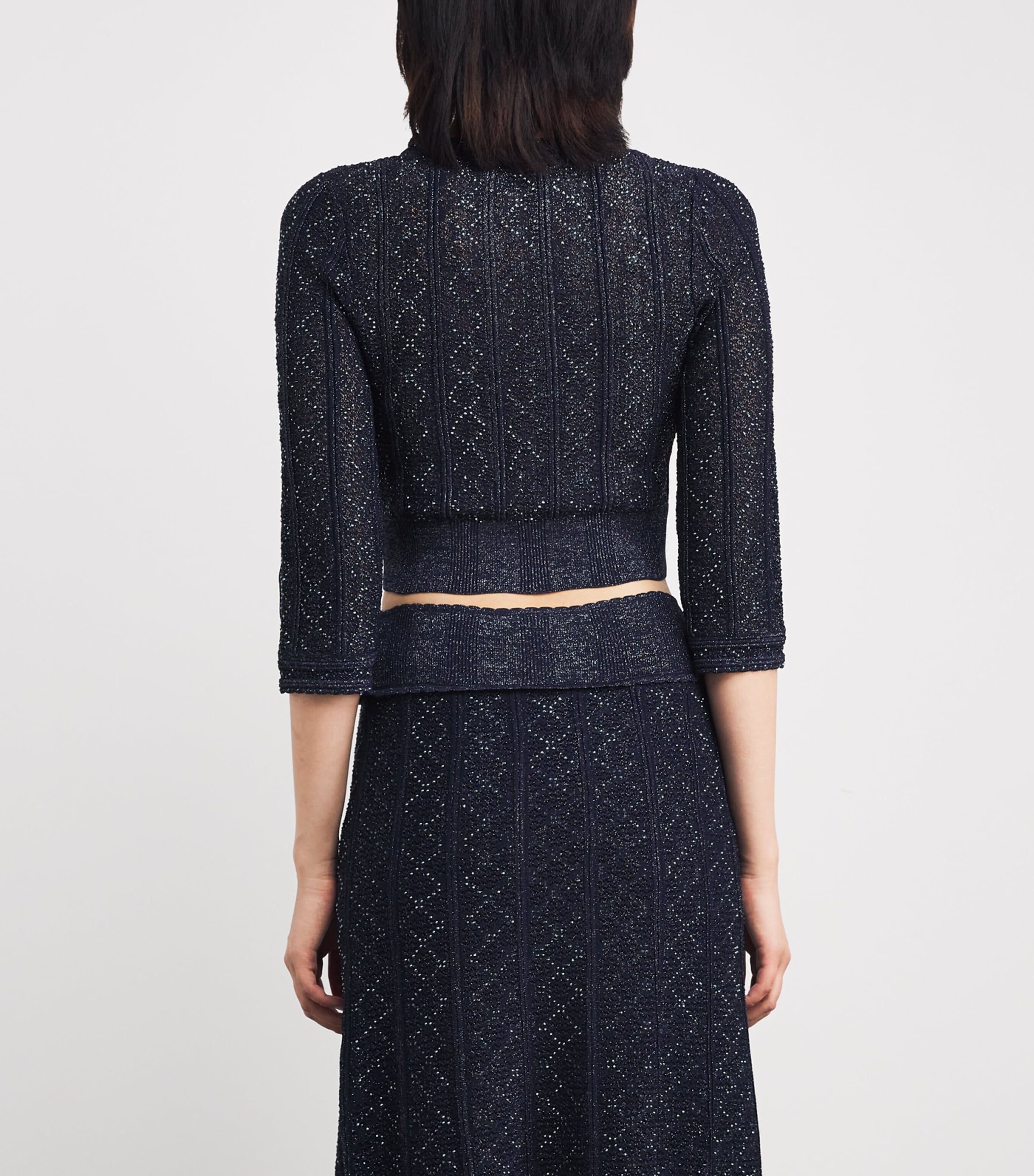 Sandro Paris Womens Embellished-Knit Cropped Cardigan Navy Blue Image 4