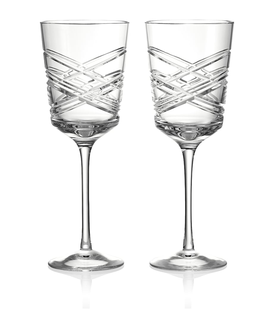 Set of 2 Crystal Aran White Wine Glasses (300ml) CLEAR Image 1