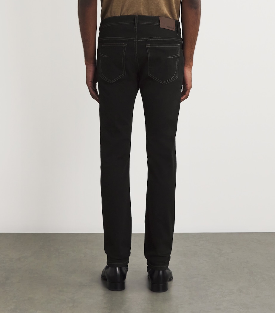 Corneliani Mens Embroidered-Logo Straight Jeans Black Image 4
