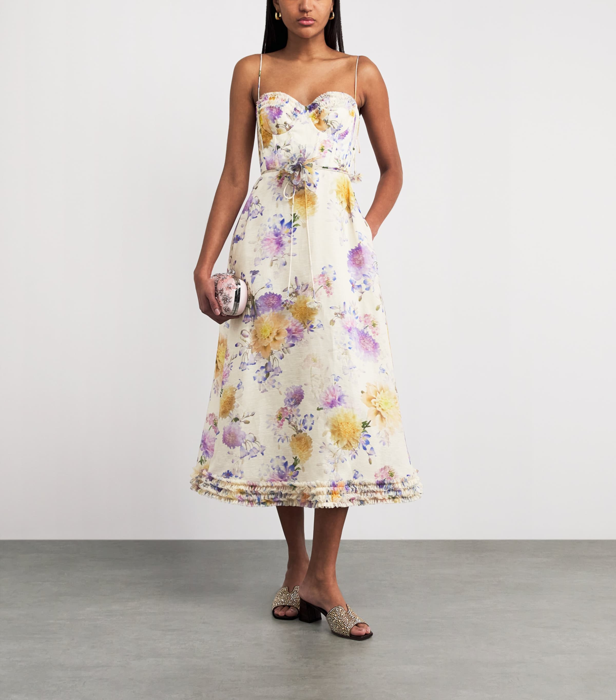 Zimmermann Womens Linen-Silk Floral Luna Midi Dress Cream Dahlia Image 2
