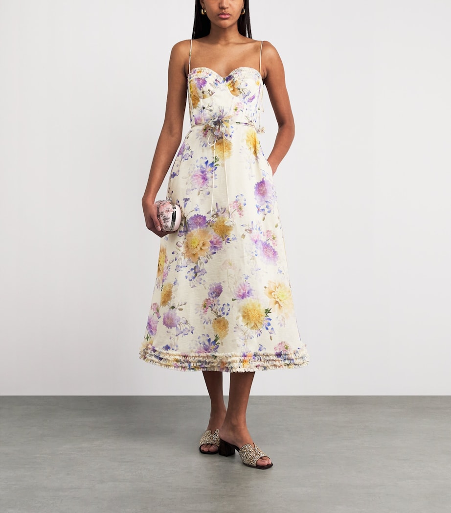 Zimmermann Womens Linen-Silk Floral Luna Midi Dress Cream Dahlia Image 2
