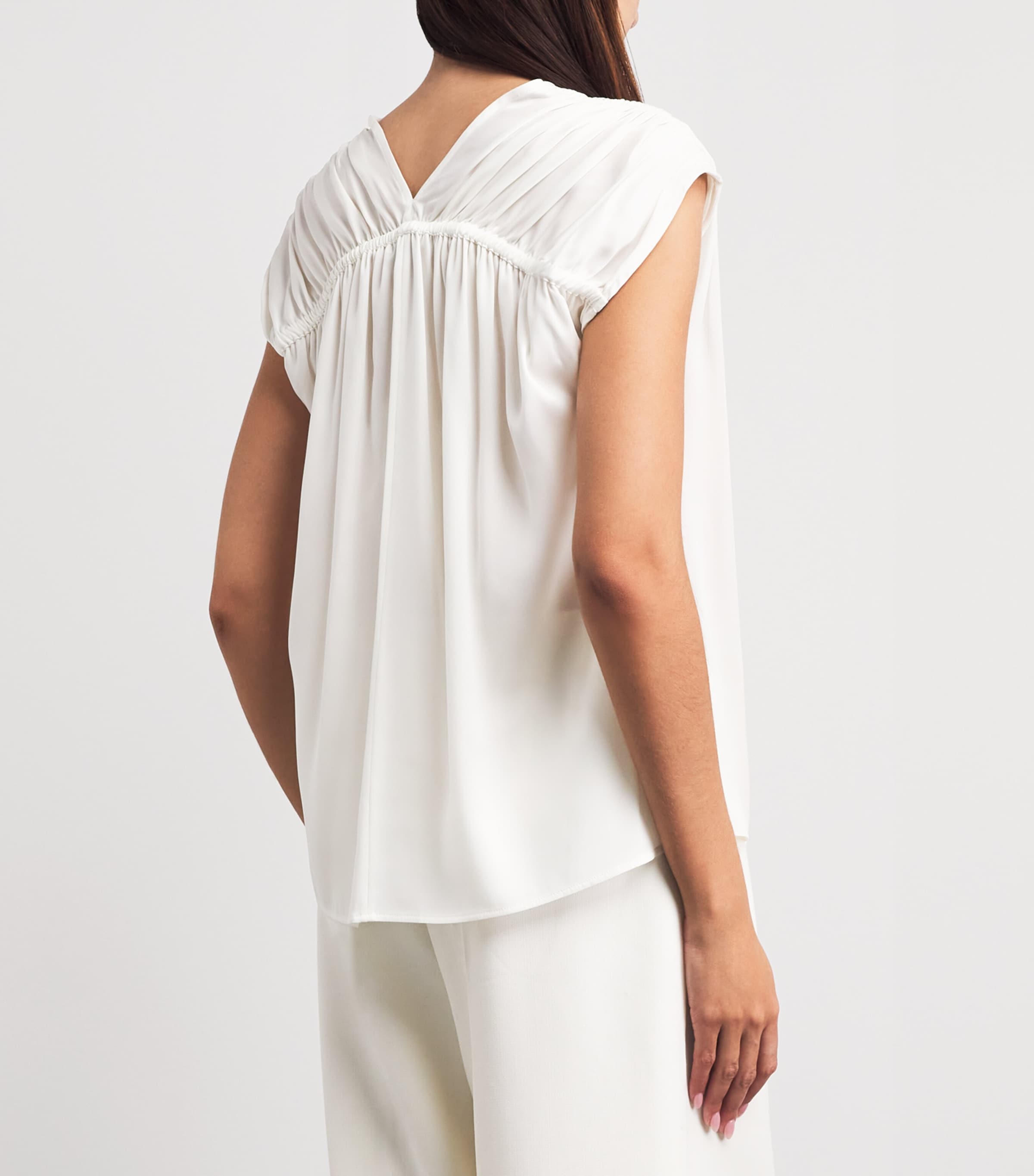 Vince Womens Silk-Blend Gathered Blouse Off White Image 5