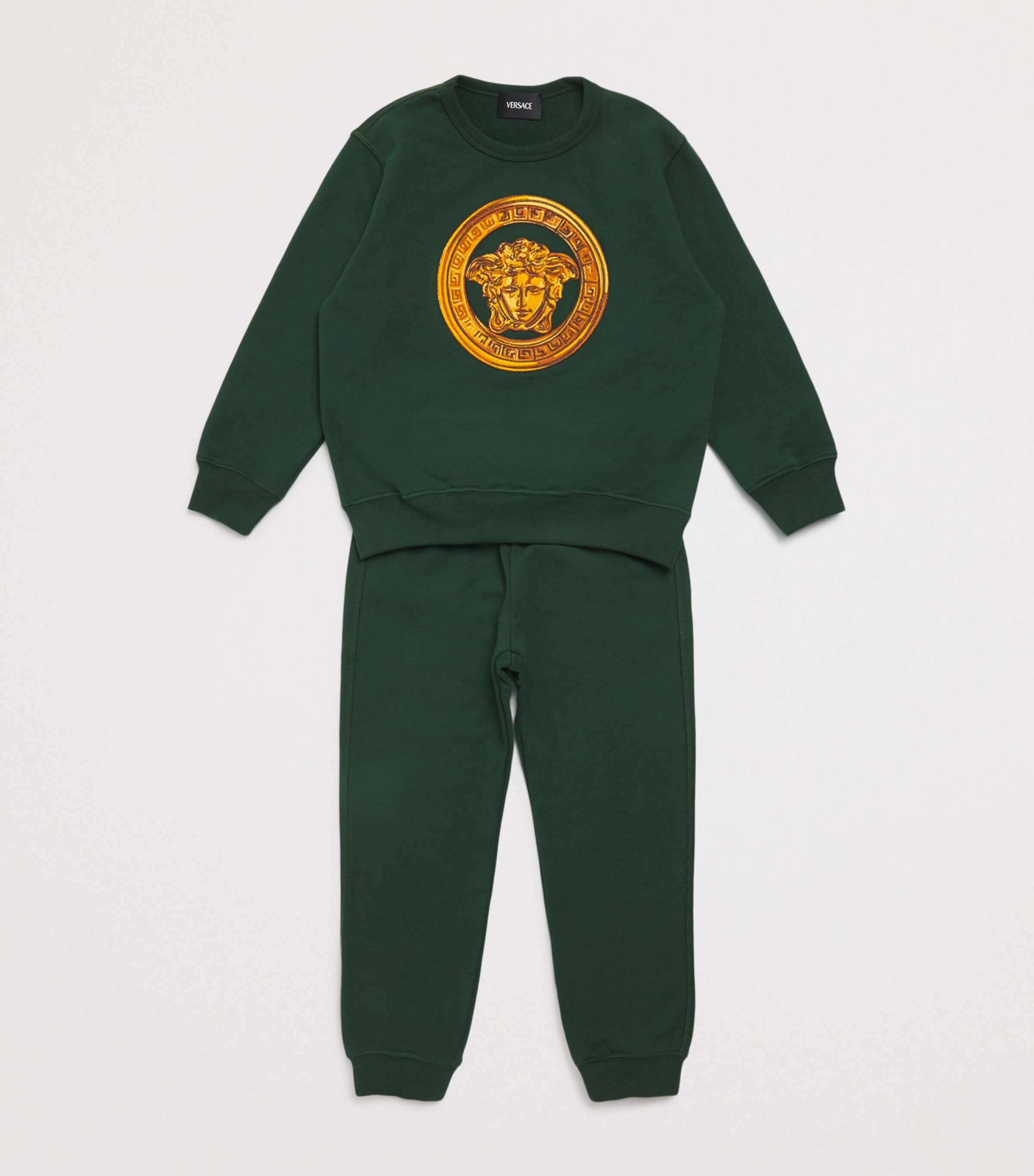 Cotton Embroidered Medusa Sweatpants (6-14 Years) 2GQ30BOTTLE GRN+GOLD Image 3