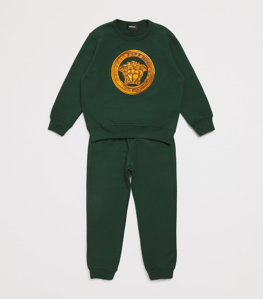Cotton Embroidered Medusa Sweatpants (6-14 Years) 2GQ30BOTTLE GRN+GOLD Image 3