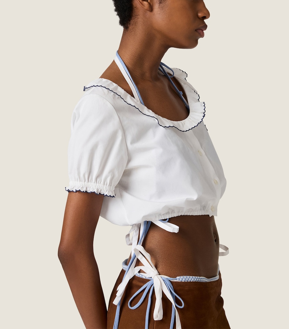 Miu Miu Womens Cotton Embroidered Crop Top White Image 5