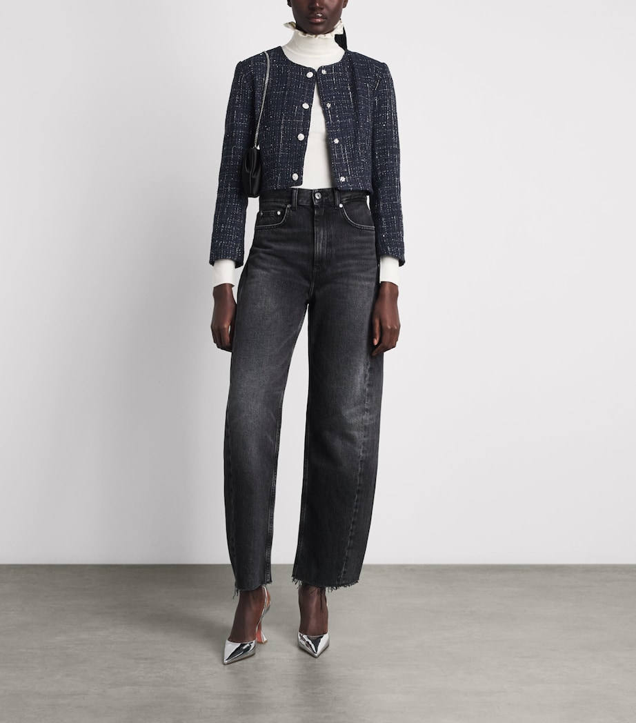 Sandro Paris Womens Tweed Sequinned Cropped Jacket Blue Image 2