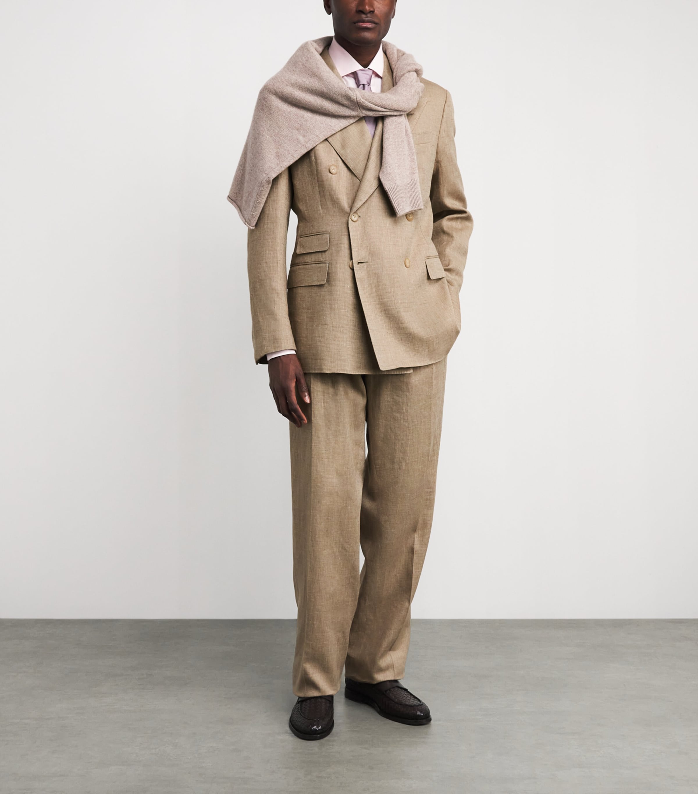 Ralph Lauren Purple Label Mens Linen-Cotton-Silk Double-Breasted Blazer Khaki Mu Image 2