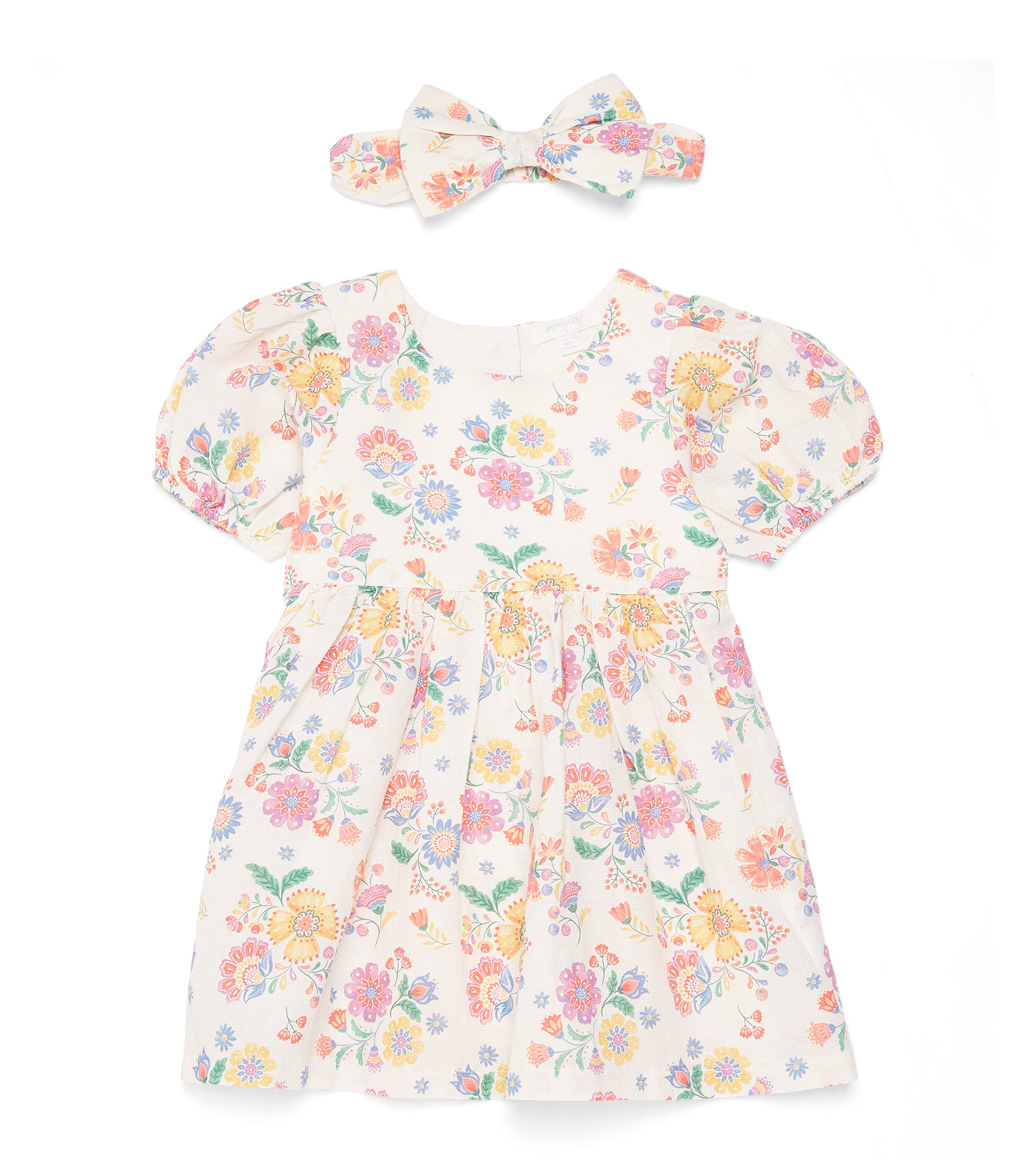 Purebaby Organic Cotton-Linen Dress and Headband Set (12-36 Months) Mexfl Image 1