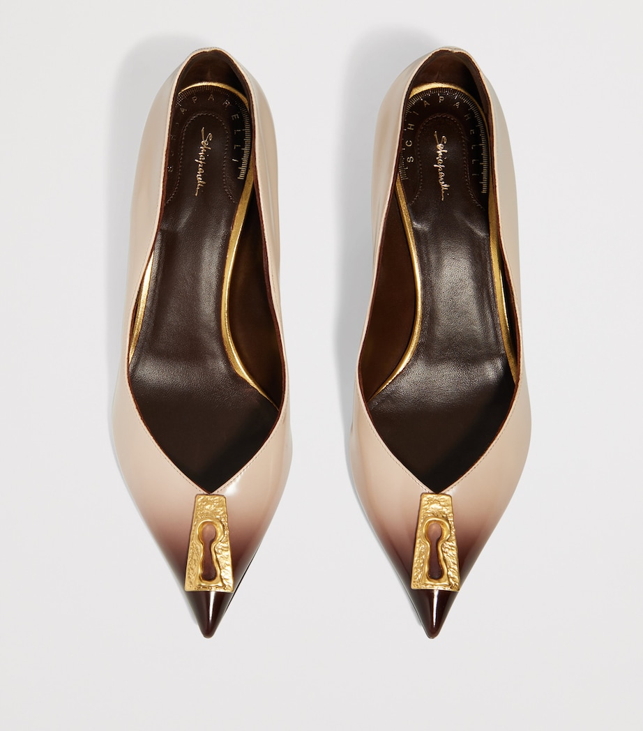 Schiaparelli Patent Leather Keyhole Pumps 60 Brown / Nude Image 4