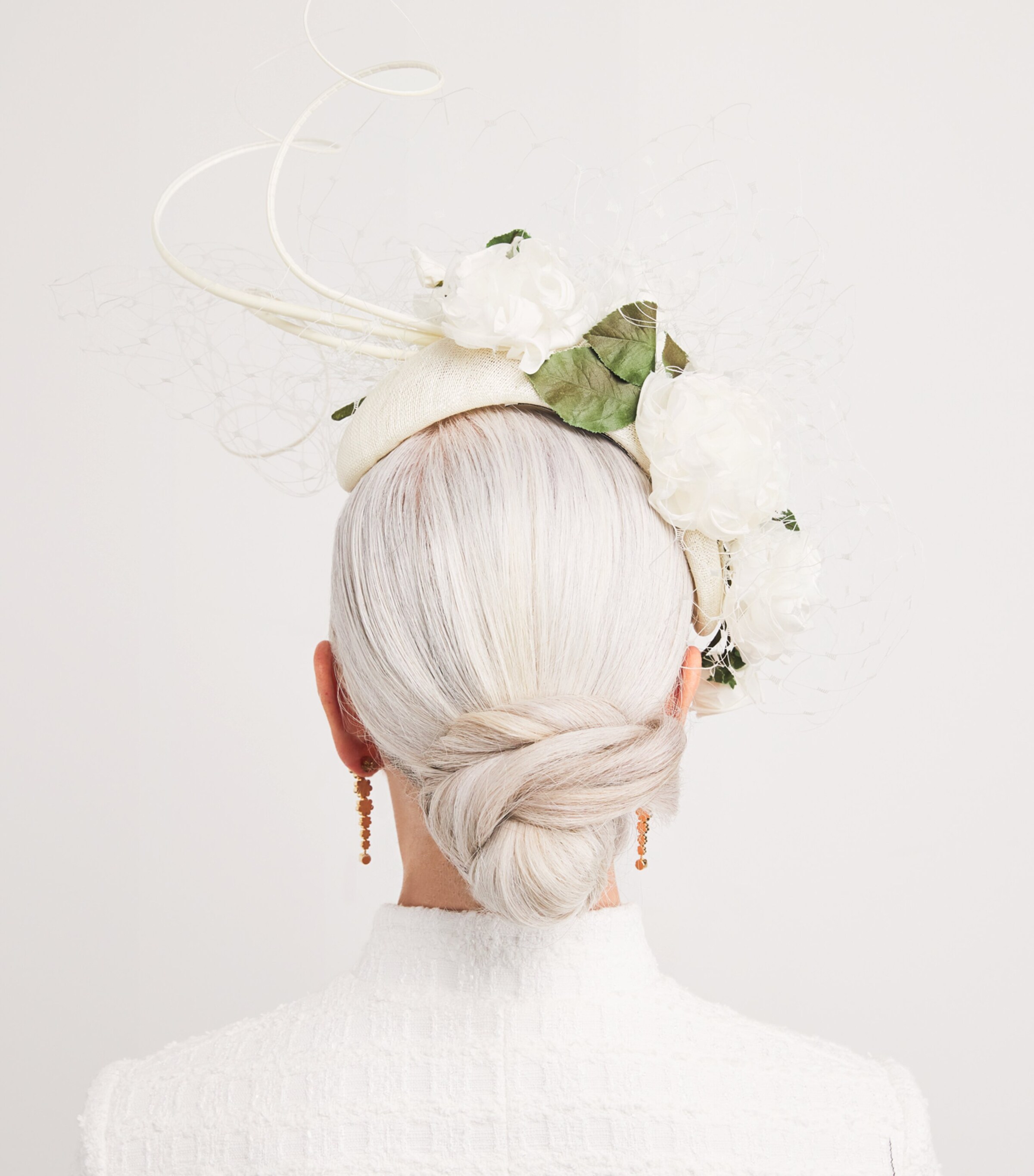 Ivory Rose Flower Fascinator IVRY GREEN LVS QUILL Image 4