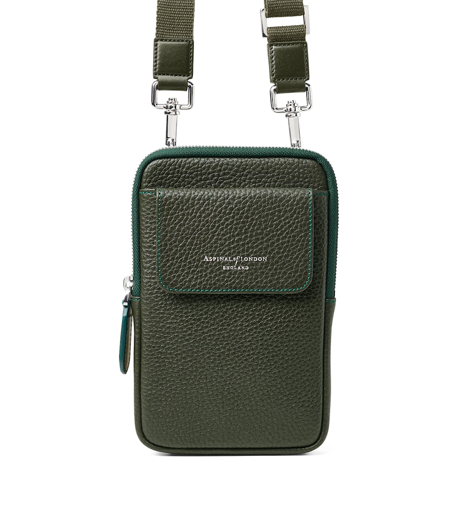 Leather Reporter Crossbody Phone Pouch FORESTGREEN Image 3